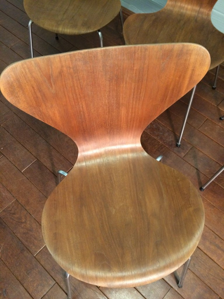 4x Vintage Arne Jacobsen 3107 Stuhl Schichtholz Braun 8