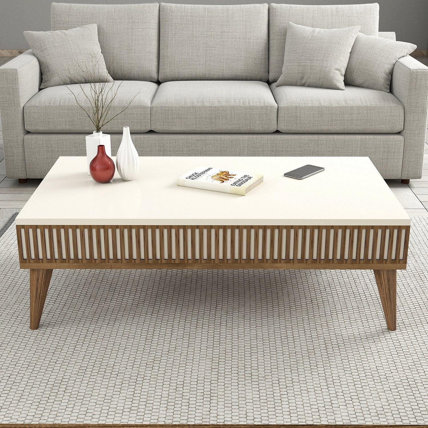 Milan Couchtisch Walnussbraun Creme 1