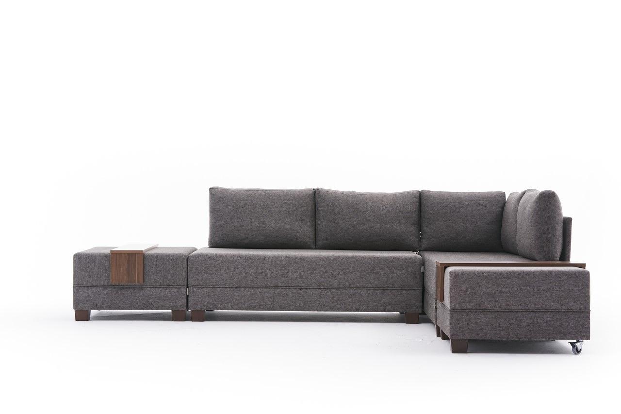 Fly corner sofa right with 2 ottomans brown 4