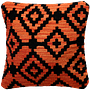 Kilim Kissenbezug Wolle Orange Schwarz 0
