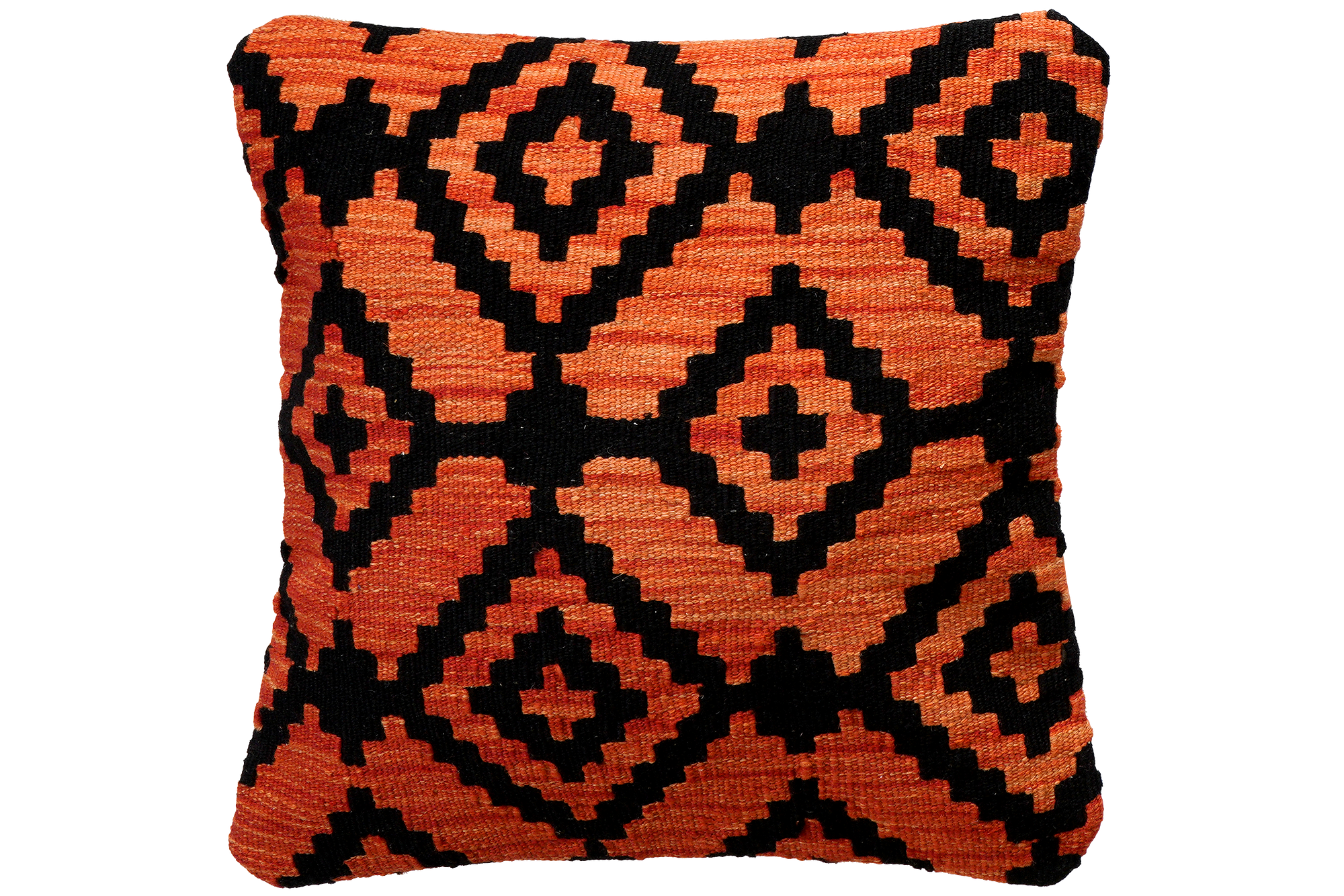 Kilim Kissenbezug Wolle Orange Schwarz 0