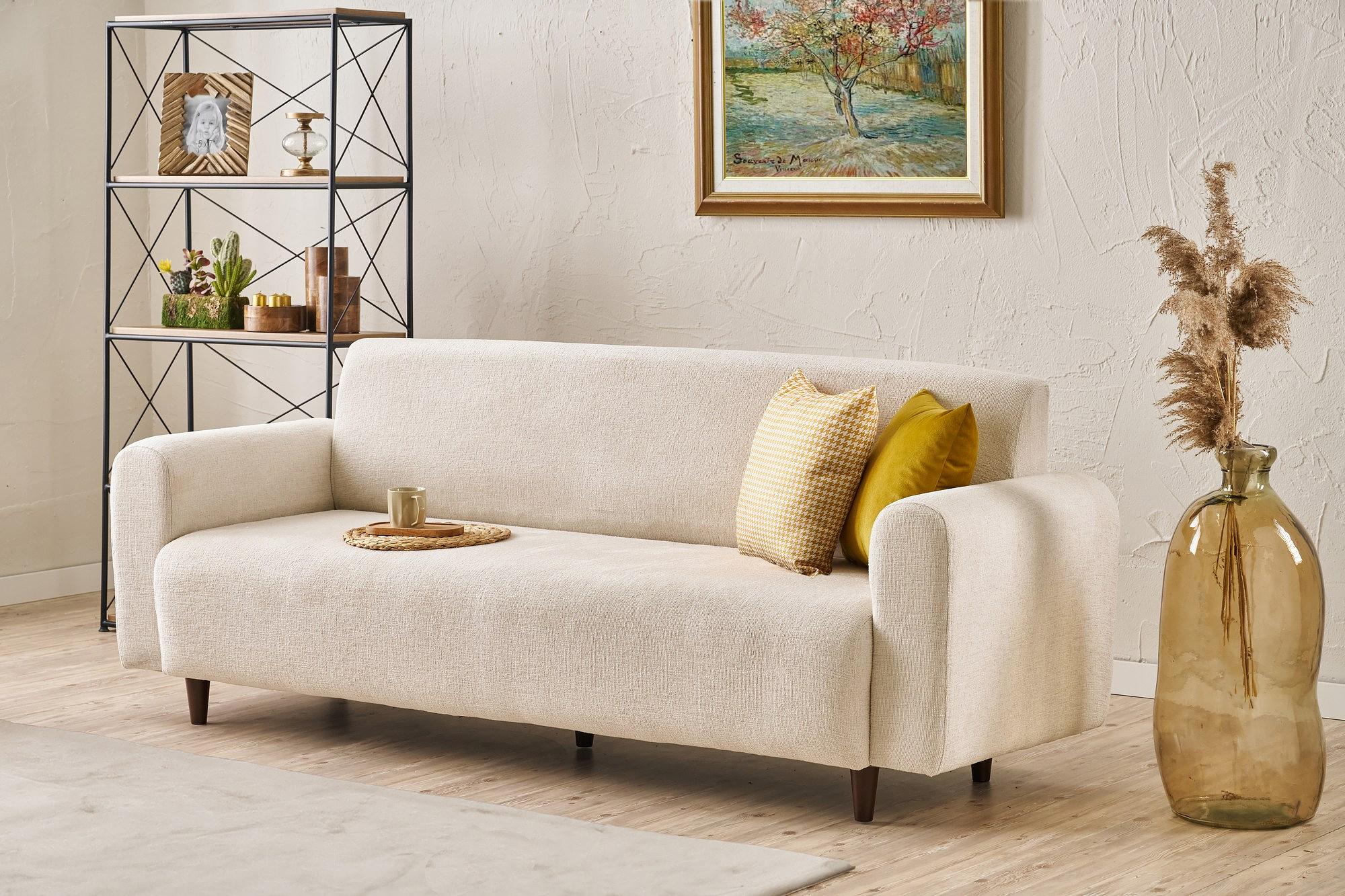 Noya Sofa 3-Sitzer Chenille Creme 1