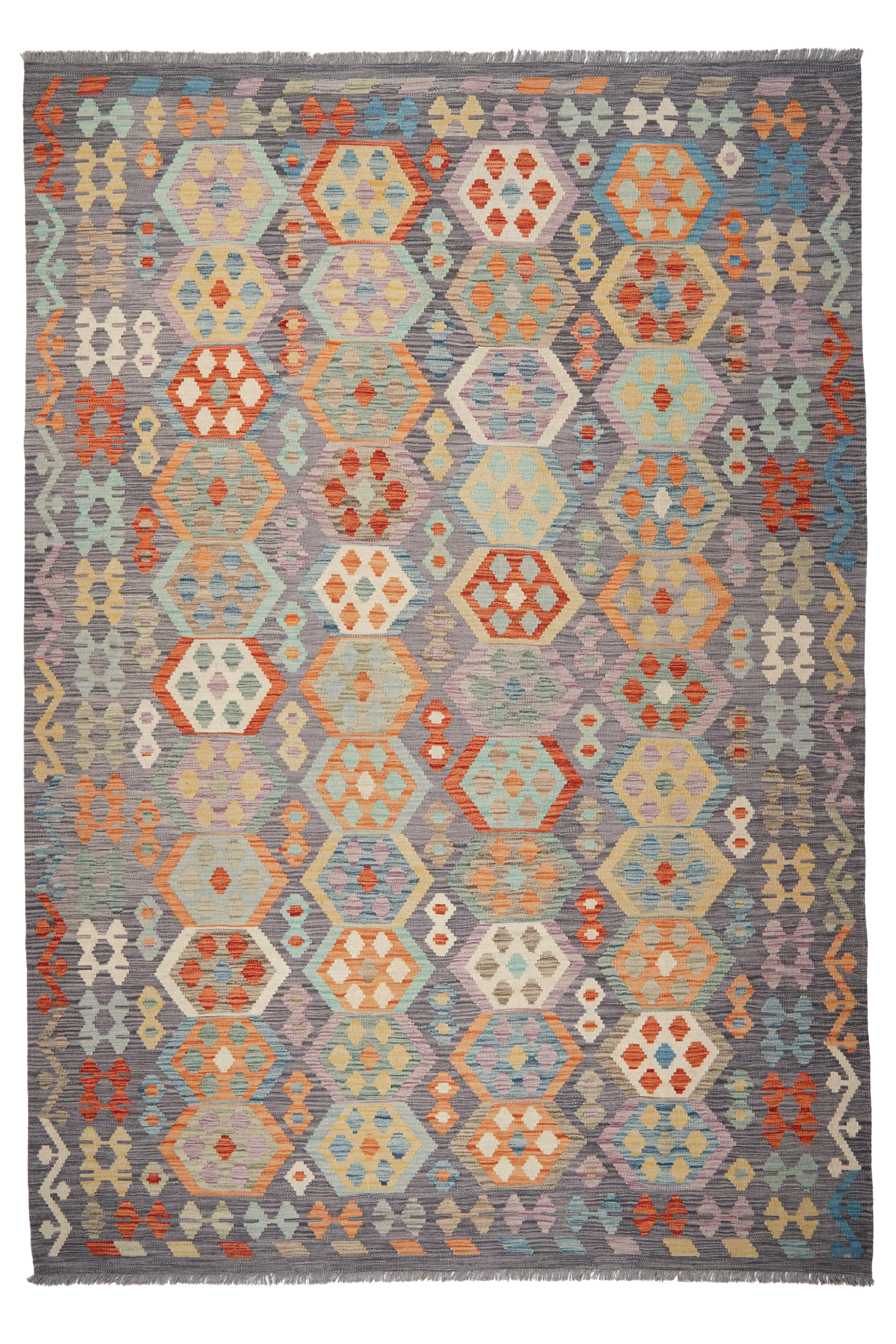 Kilim Rim Tappeto Lana Grigio 0