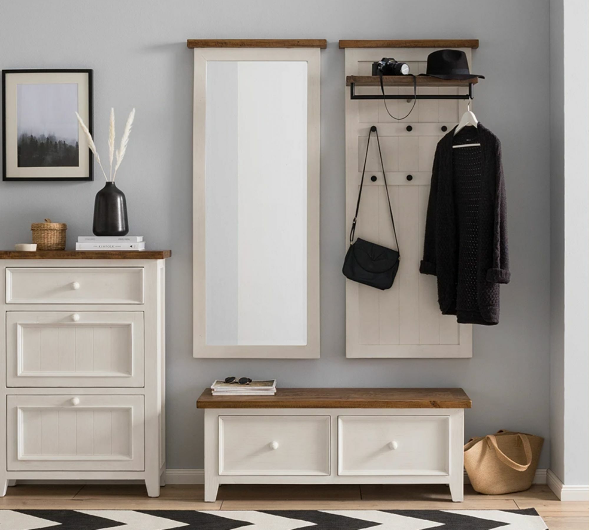Wandgarderobe Massivholz Weiß 3