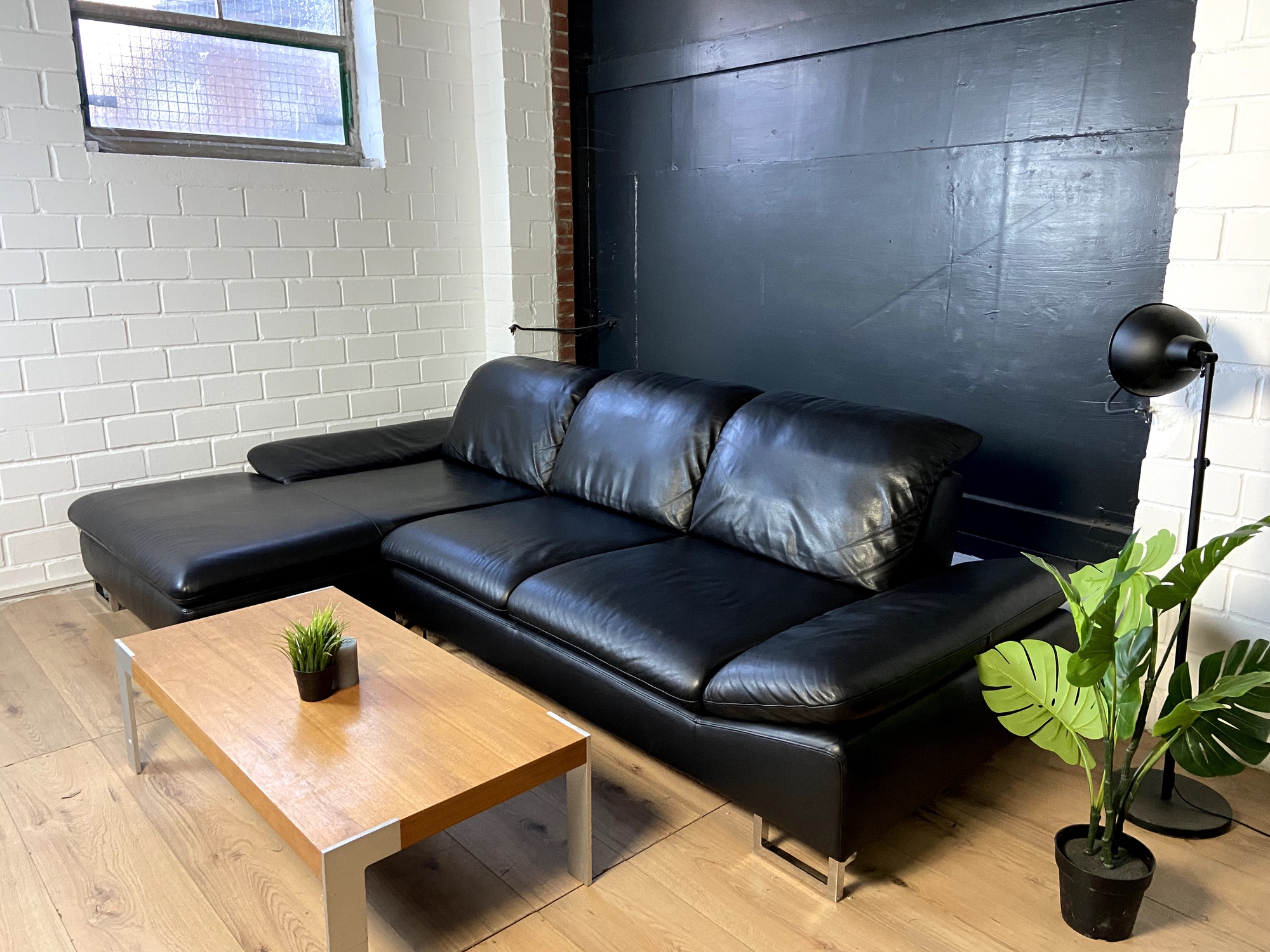 Sofa Récamiere Links Leder Schwarz 0