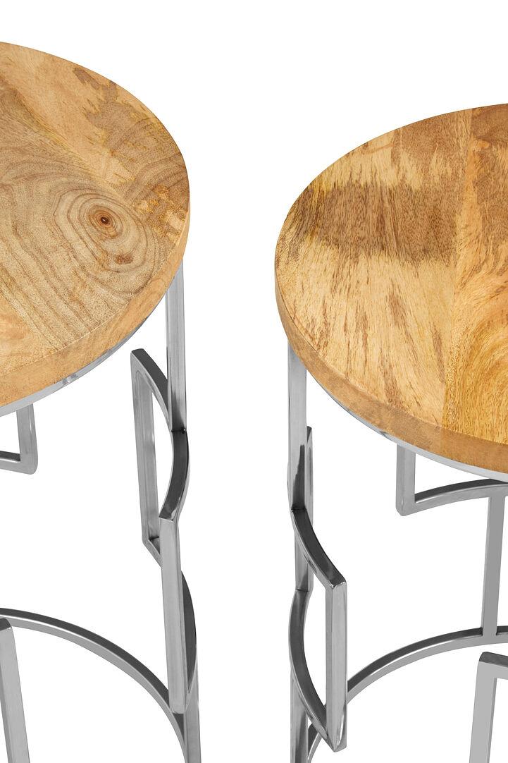 Agra Set aus 2 Mangoholz Beistelltischen mit runder Platte
 2