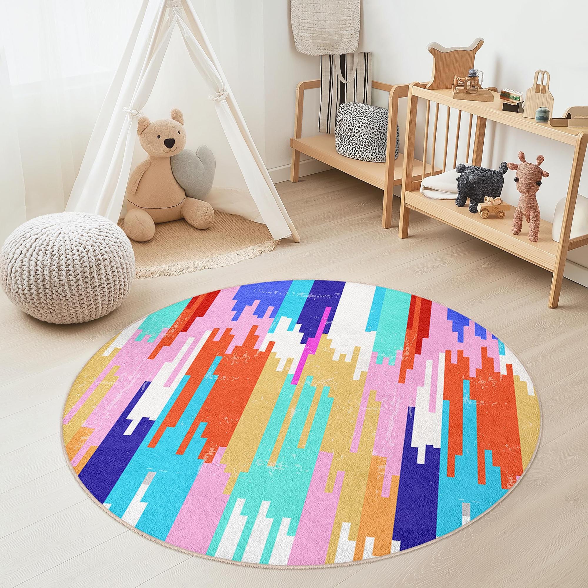 Abstract Pattern Kids Rug Multicolored Ø180cm 3