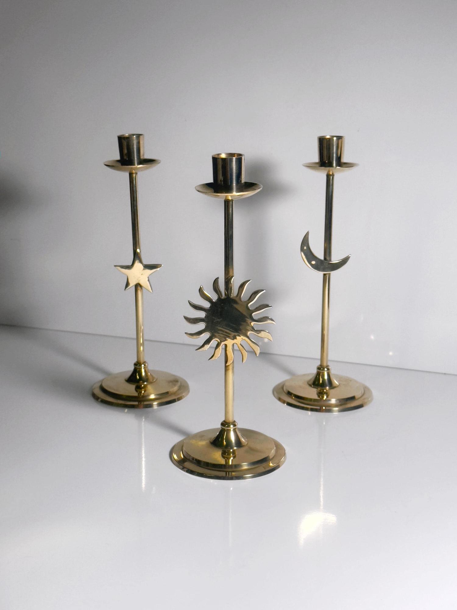 3x Vintage Candle holders Brass 90s 3