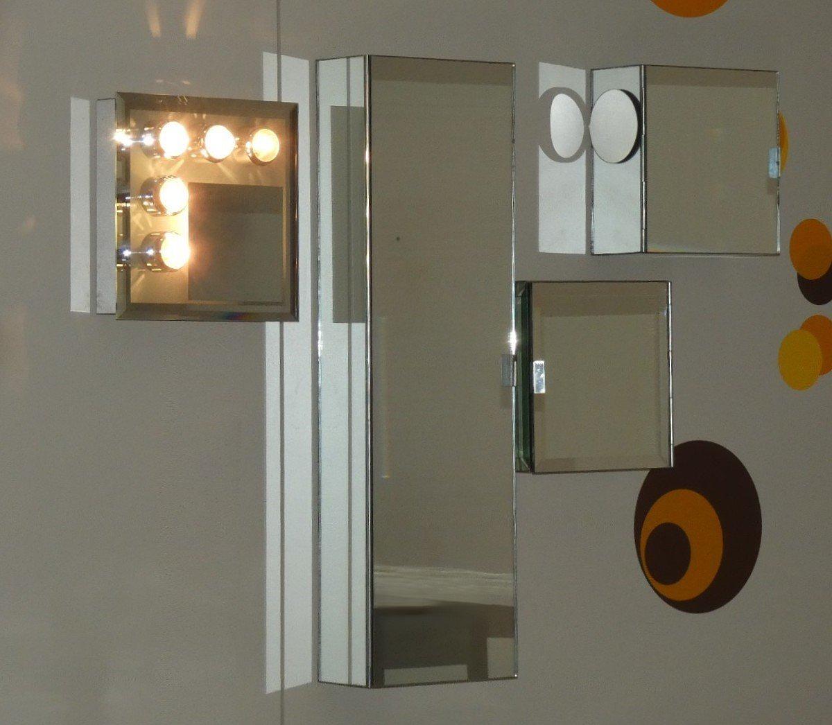 Spiegelschränke mit Wandleuchten 4er Set 1970er Jahre 0