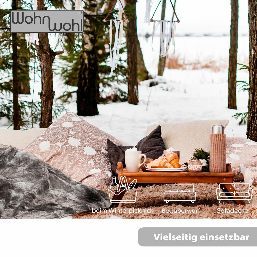 Couchdecke aus Fellimitat Grau 3