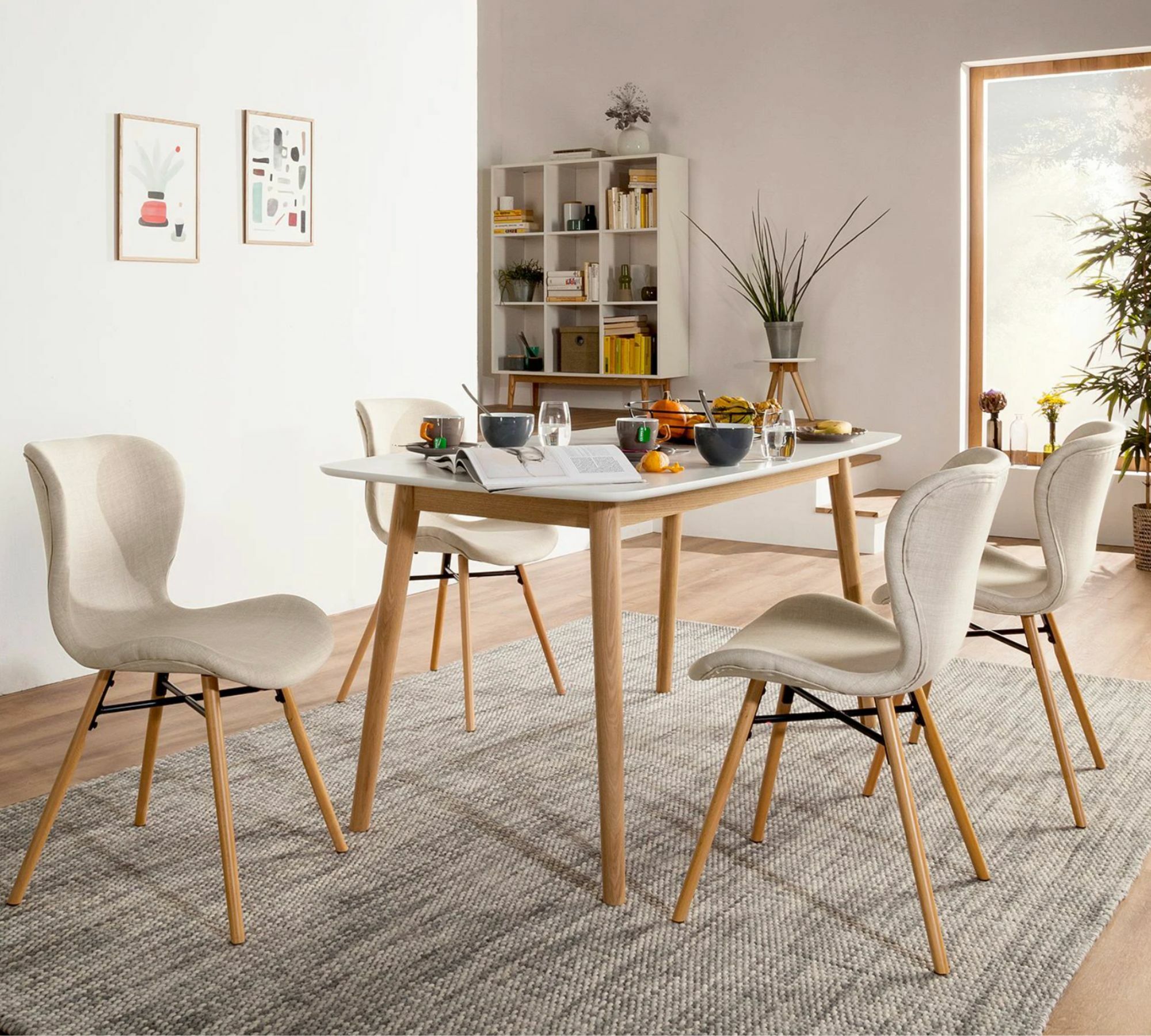 2x Upholstered chair LIVARAS Fabric Radis Cream 5