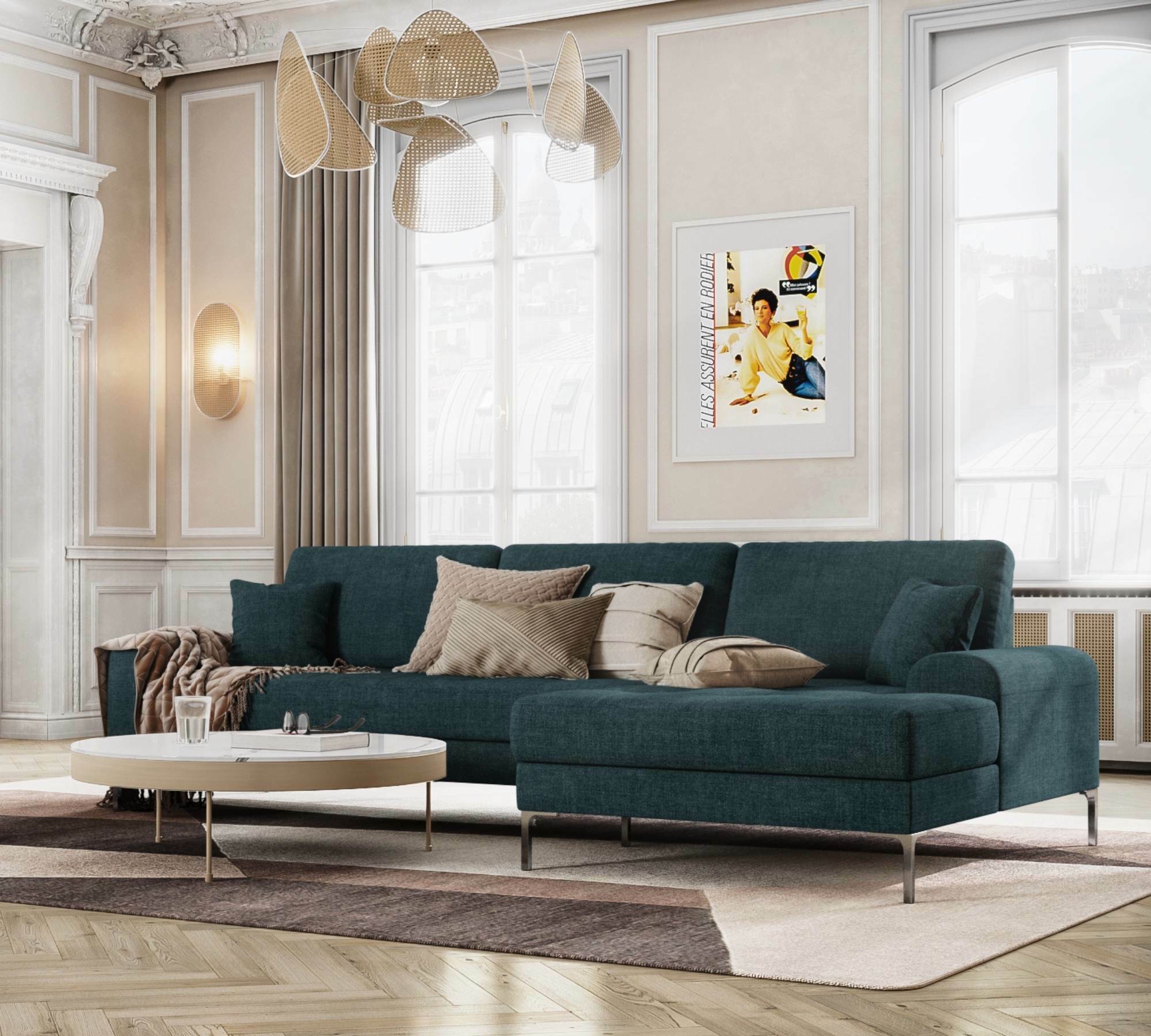 Rime Ecksofa mit Récamiere rechts Graugrün 0