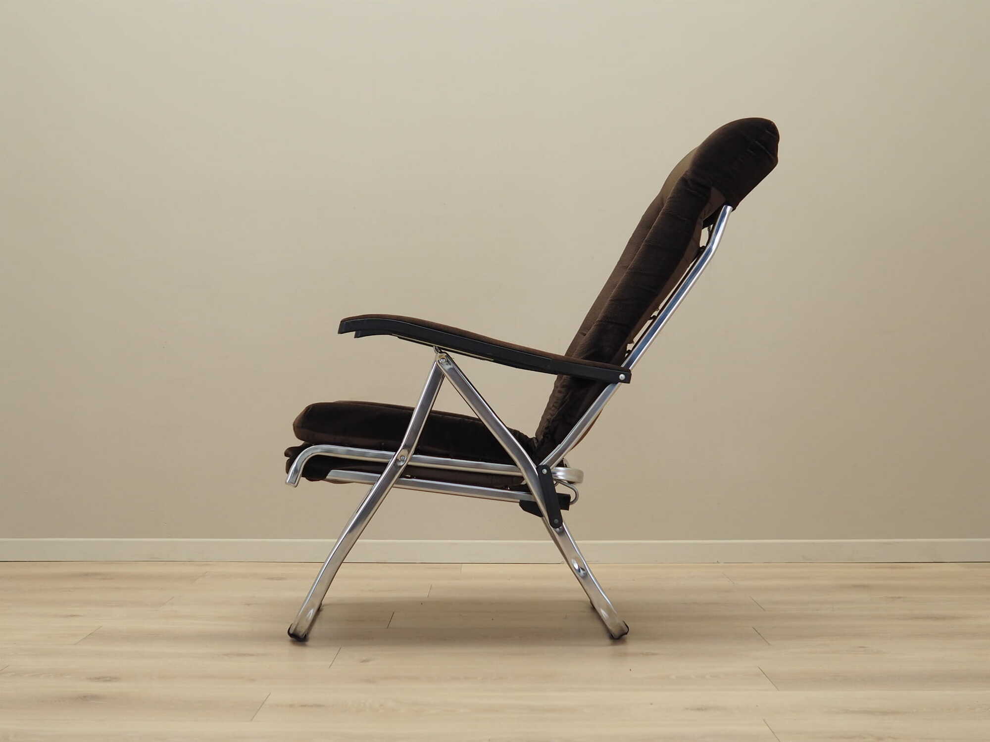 Vintage armchair velvet metal brown 1970s 3