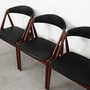 4x Vintage Chair Teak Wood Textile Black 1970s 3