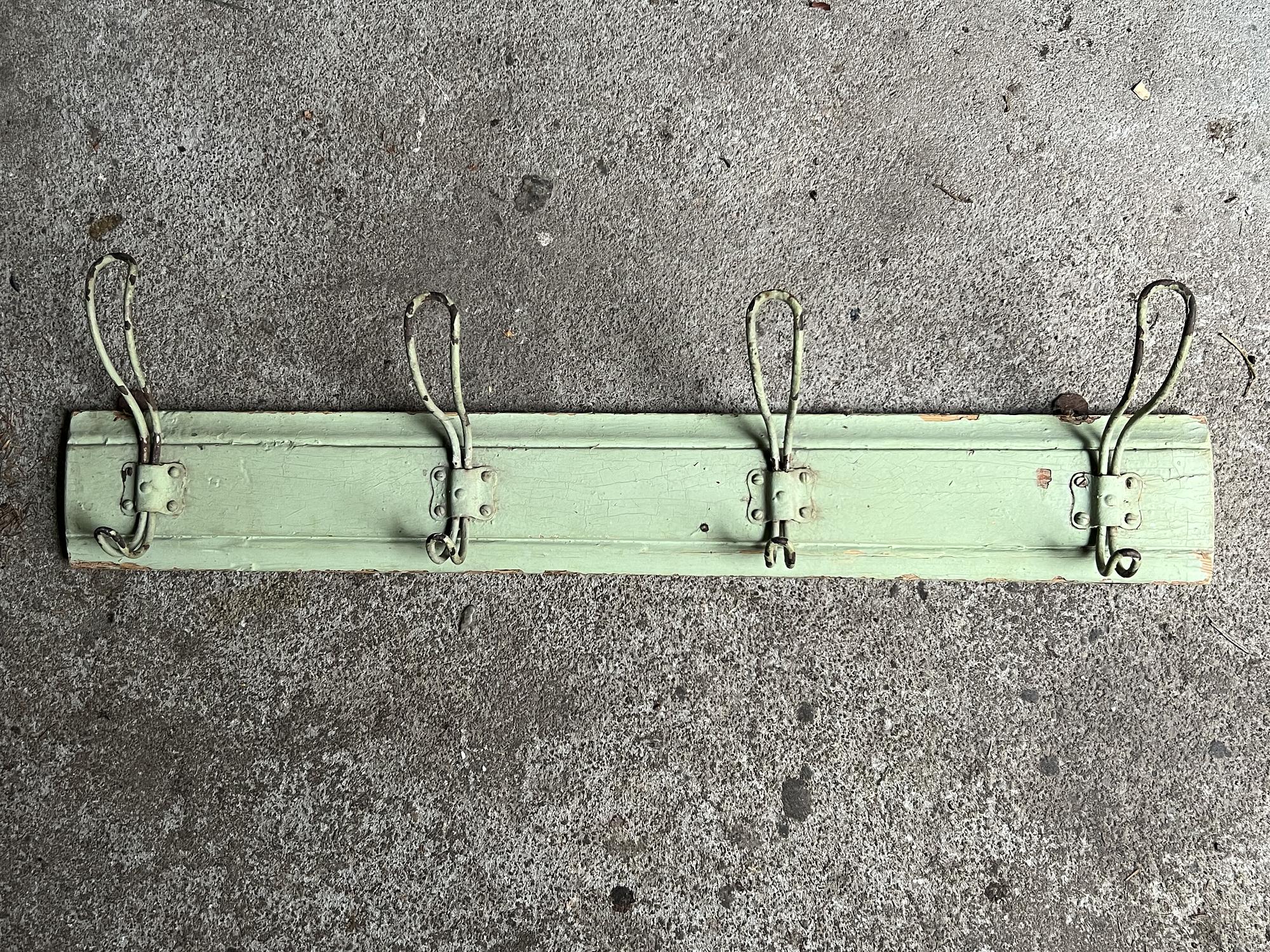 Vintage Wall Coat Rack Wood Green 0