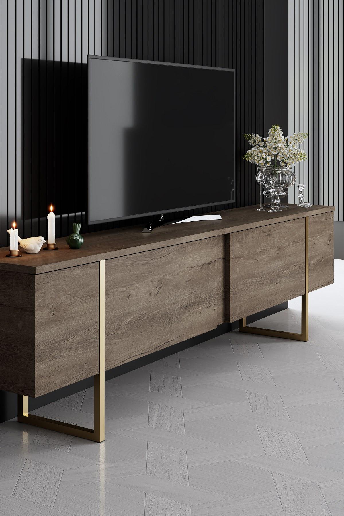 Luxe Wohnzimmermöbel-Set Holz Walnuss Gold 8