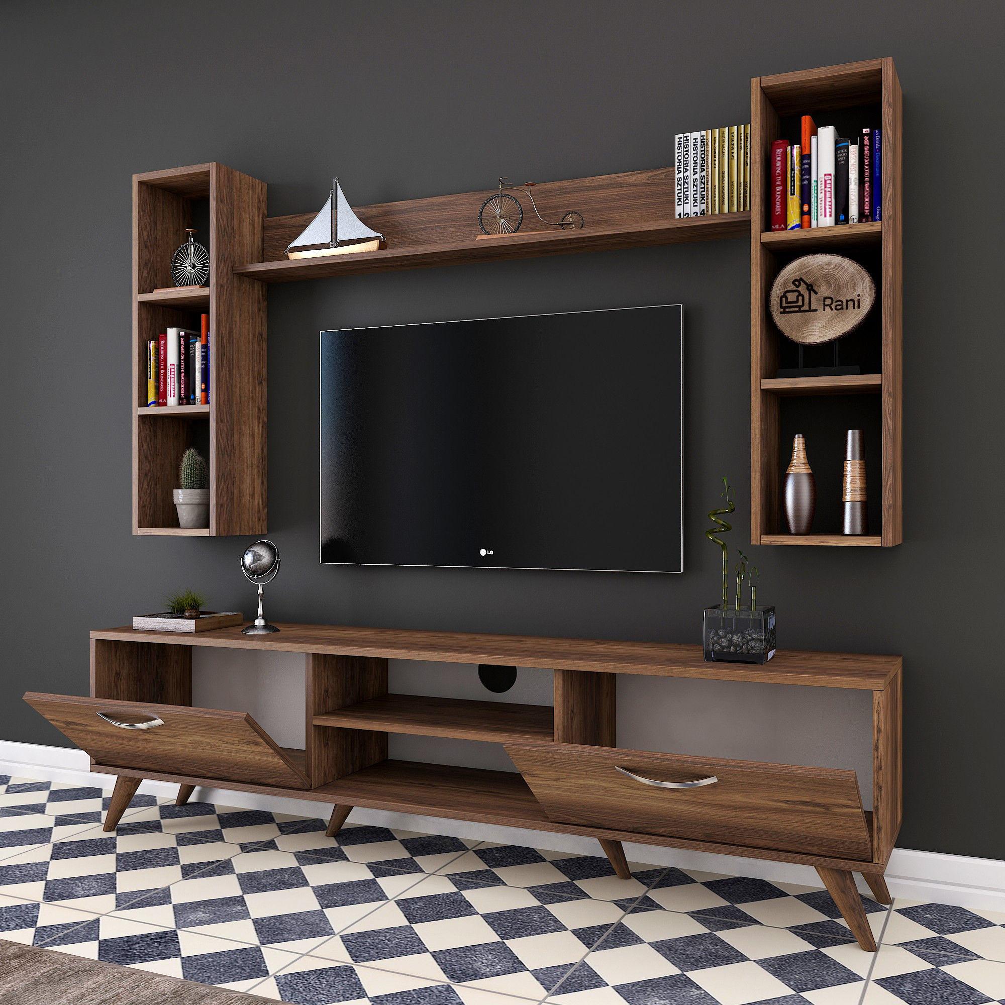Lowboard with wall shelf walnut brown 3