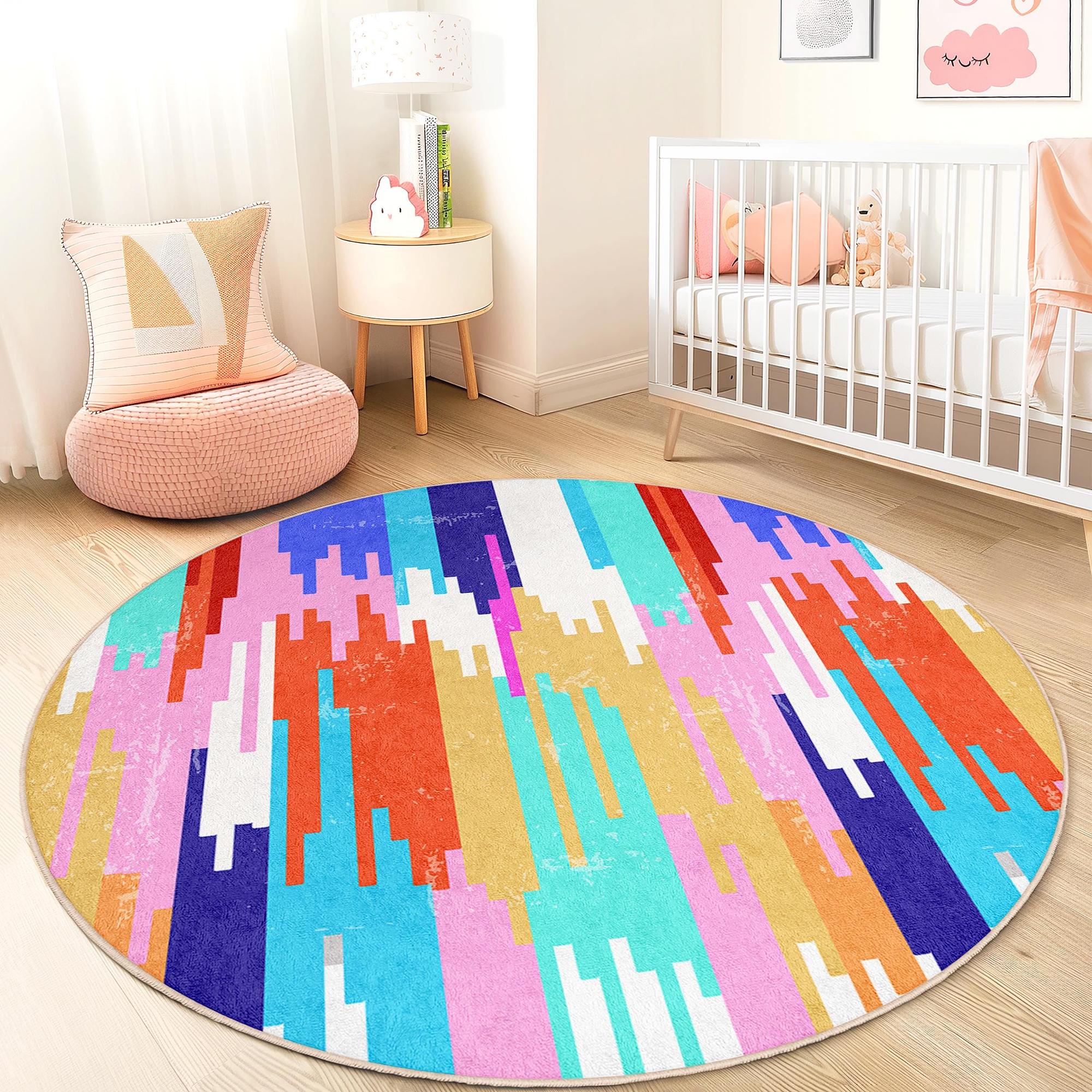 Abstract Pattern Kids Rug Multicolored Ø180cm 1