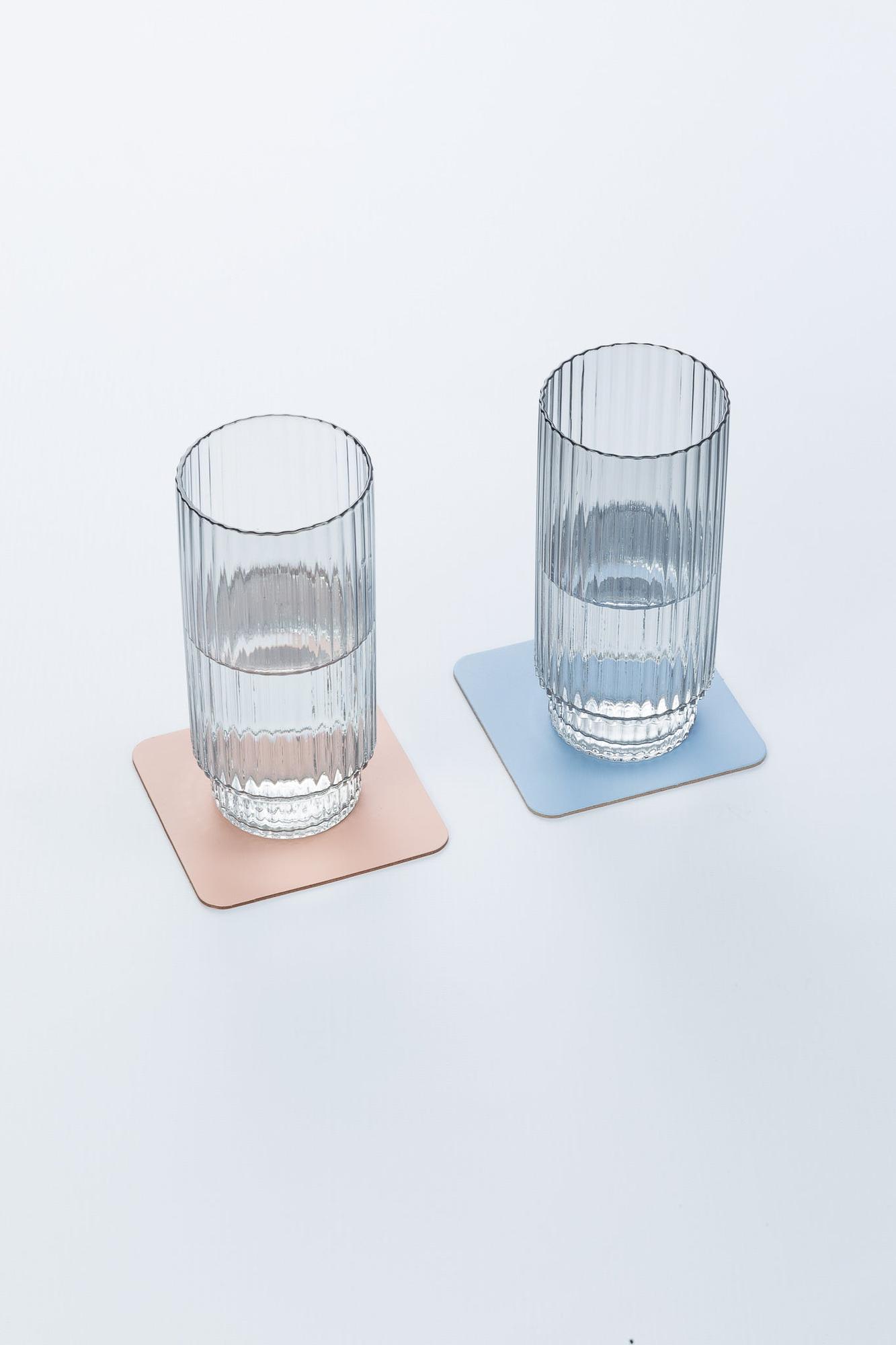 4x Coasters Square 100% Recycled Leather Light Blue 4