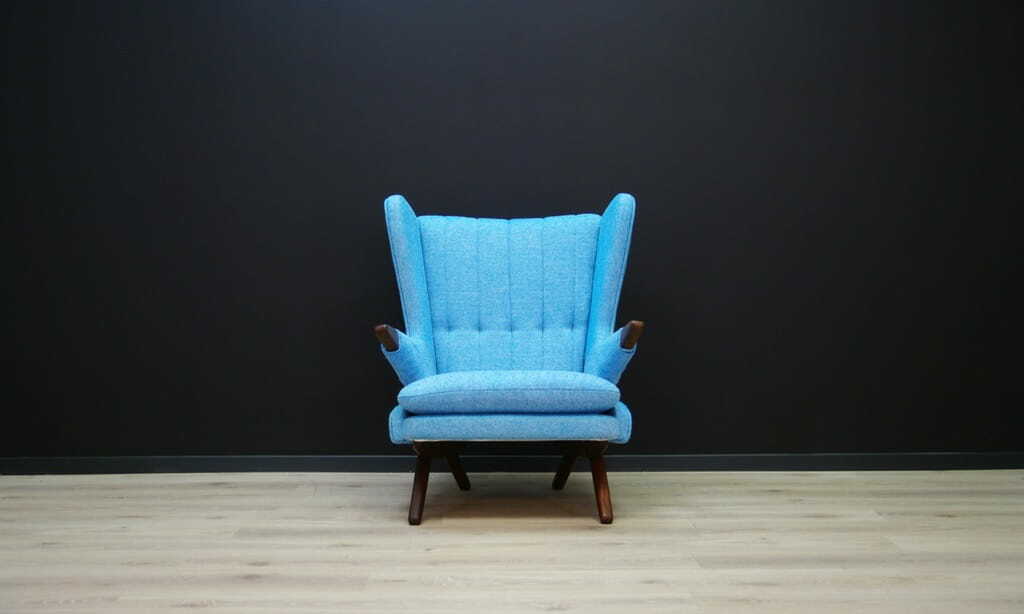 Vintage Sessel Teakholz Textil Blau 1960er Jahre 1