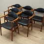 6x Chair Teak Wood Leather Black 1970s 2