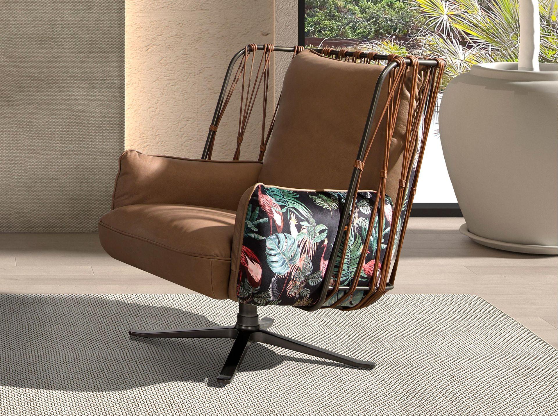 Armchair Swiveling Leather Brown 0