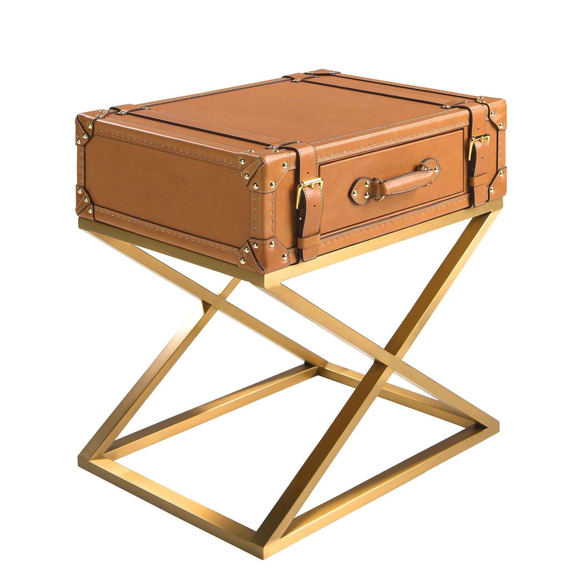 Eckbeistelltisch Leder Braun 1