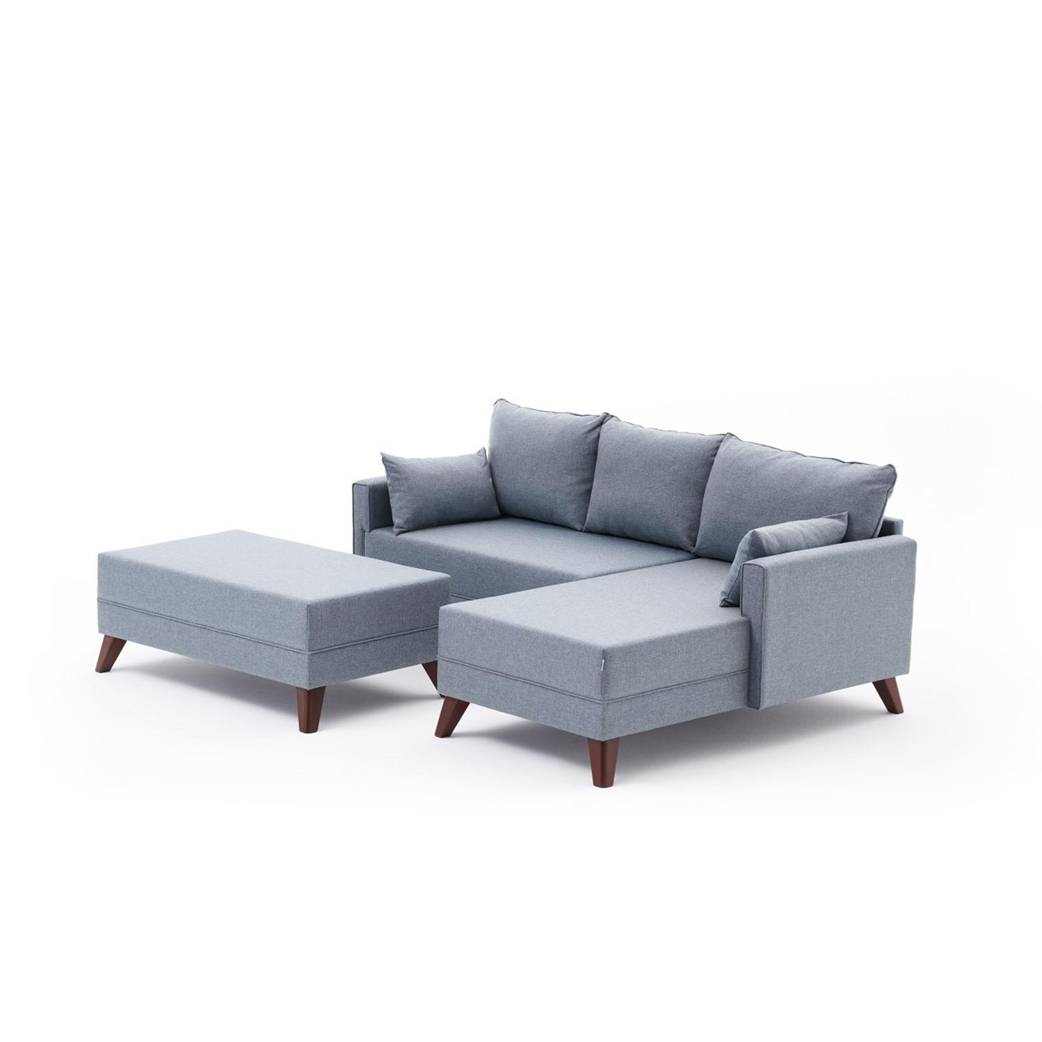 Bella Sofa Récamiere Rechts mit Hocker Blau 7