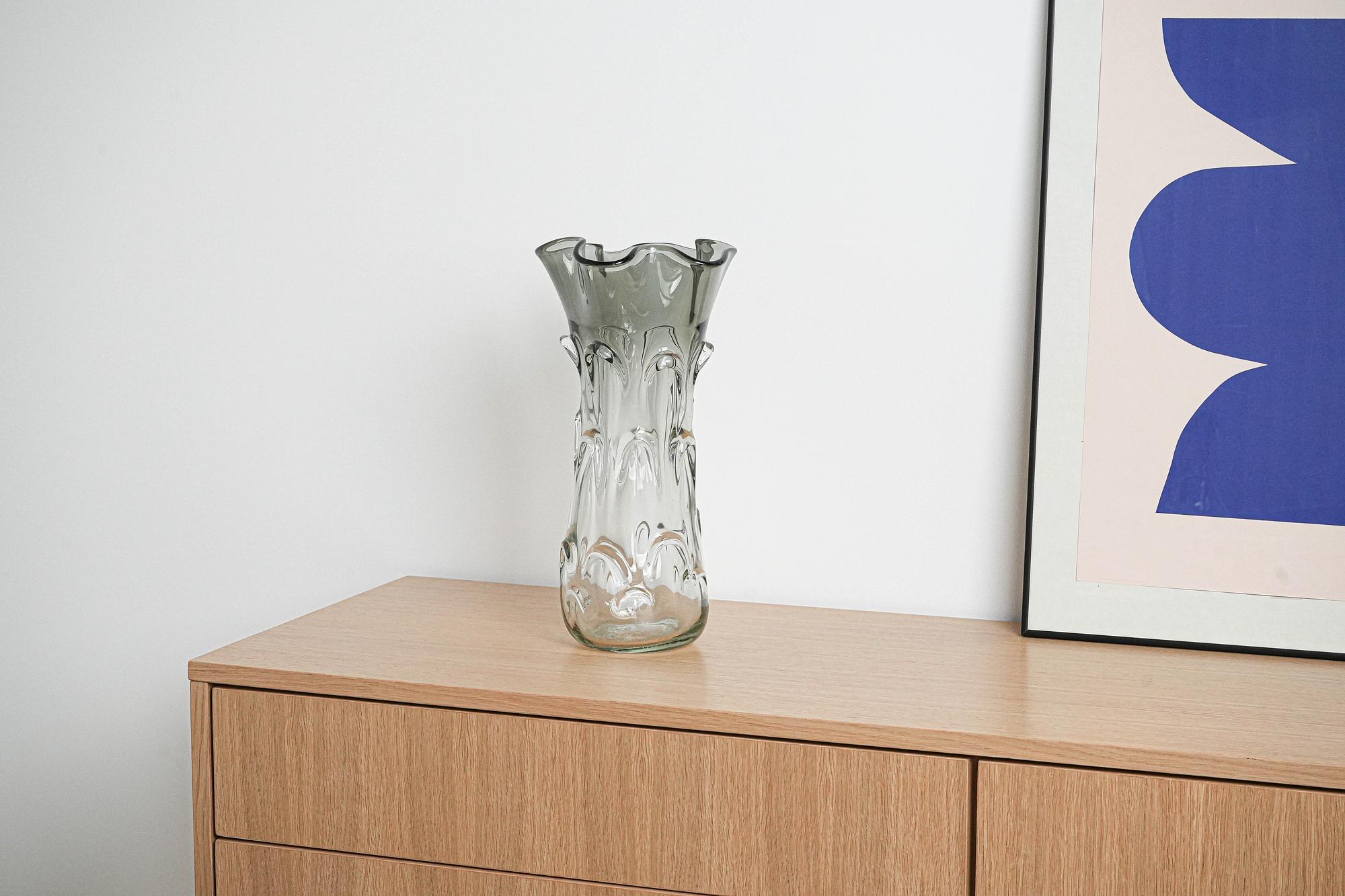 Vase Muranoglas Grau 1960er Jahre 1