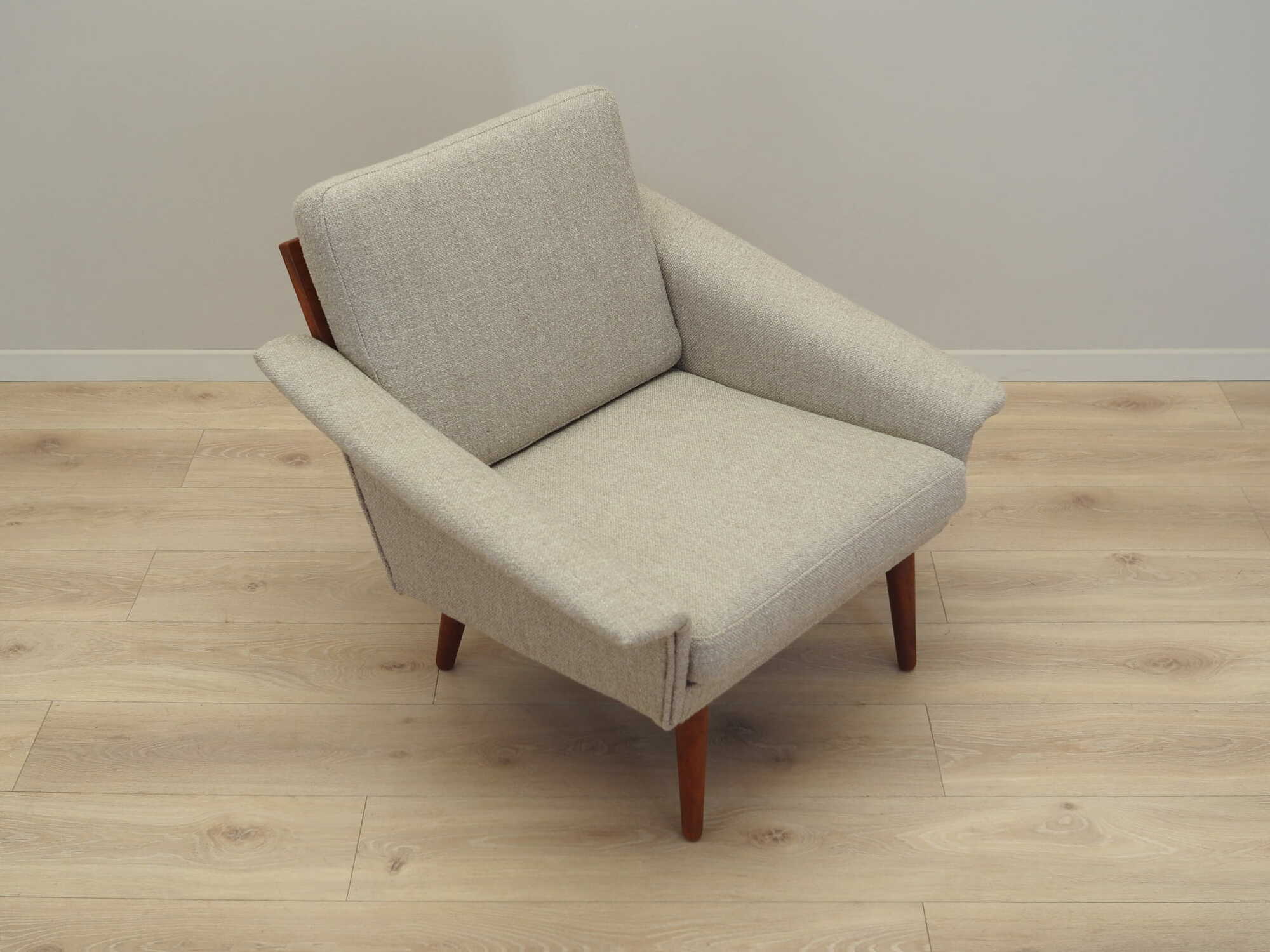 Vintage Sessel Teakholz Textil Grau 1970er Jahre 7