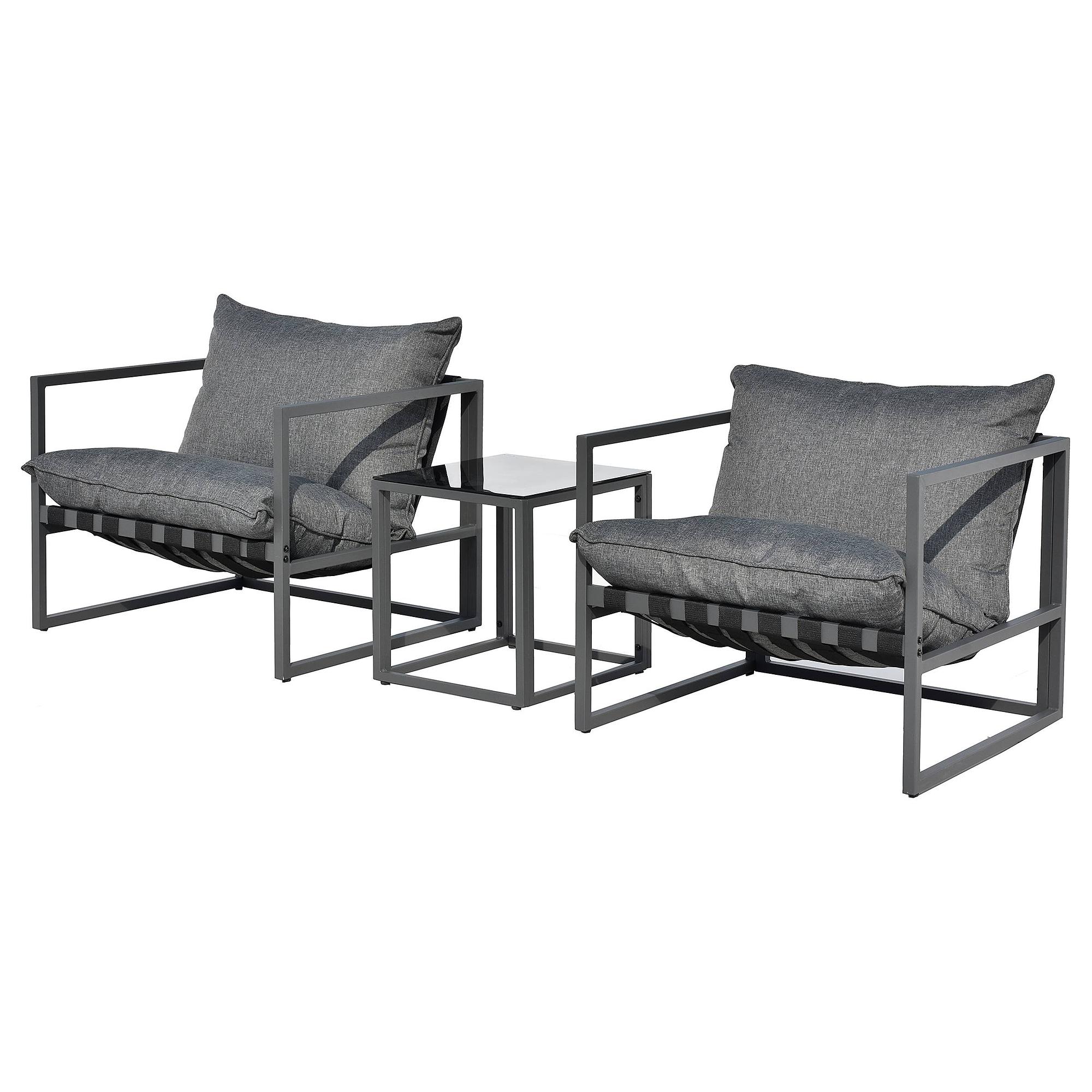 Loungesessel Moda 3er Set Stahl Webstoff Grau 4