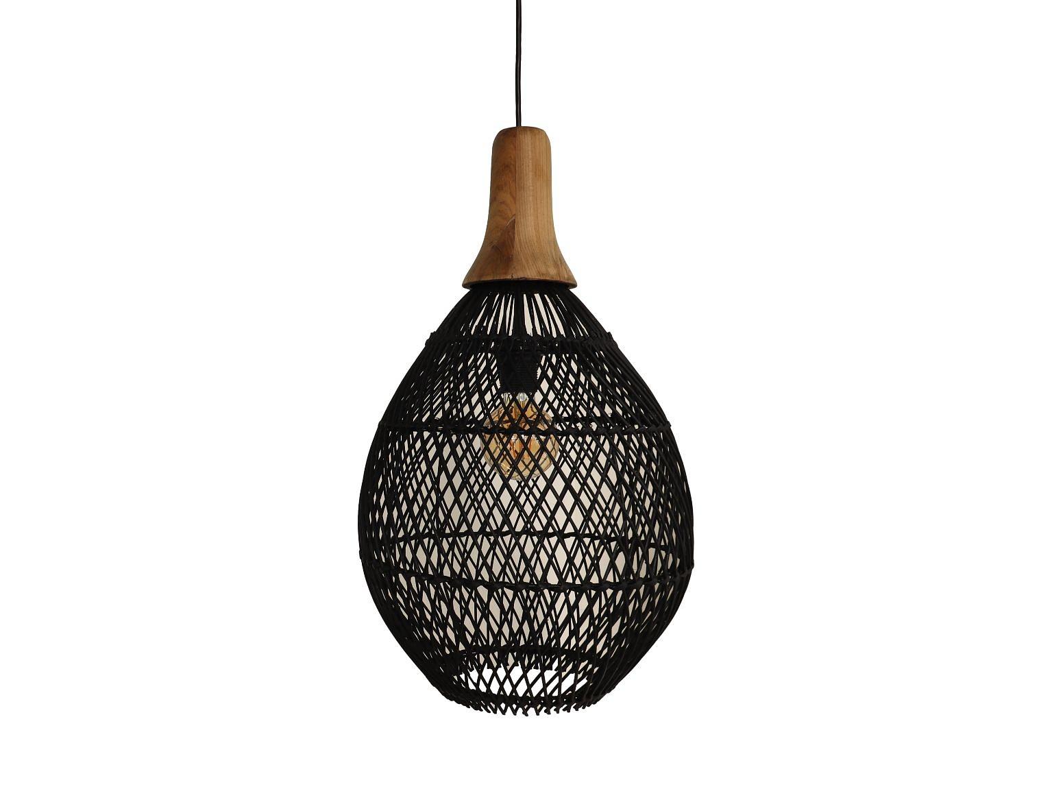 Hängelampe Teakholz Rattan Schwarz 1