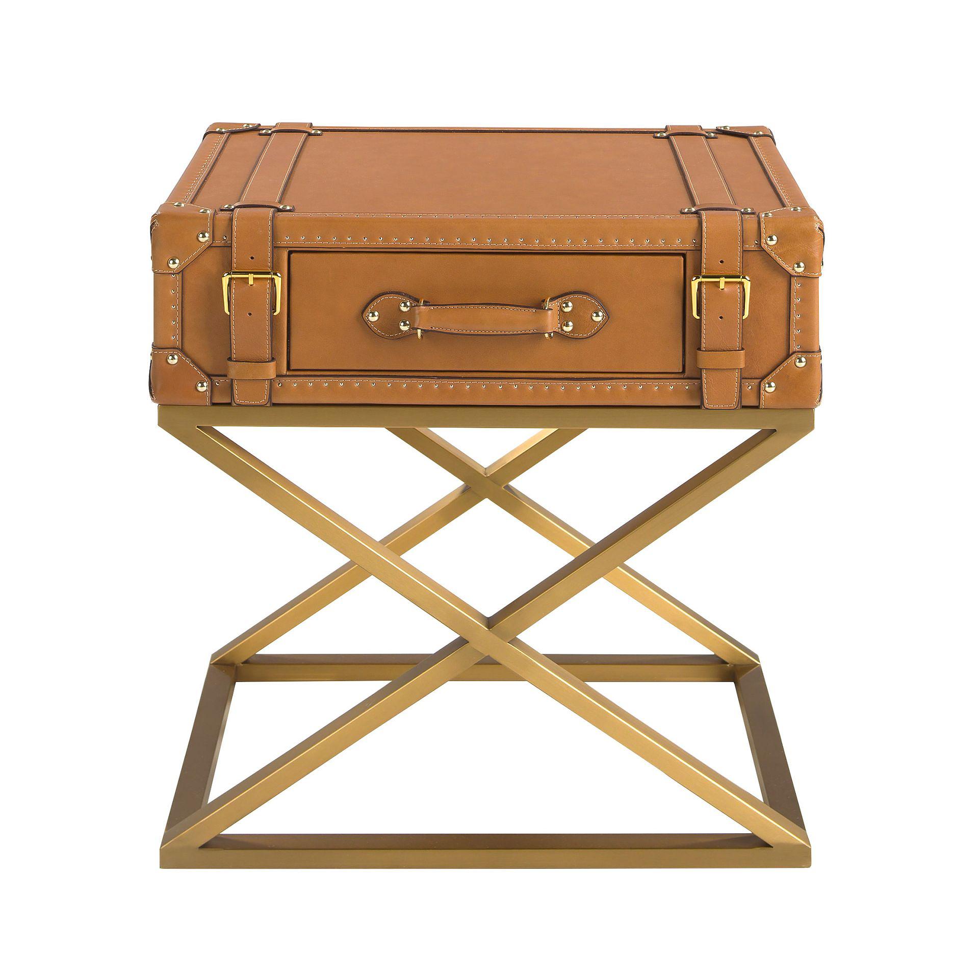Eckbeistelltisch Leder Braun 2