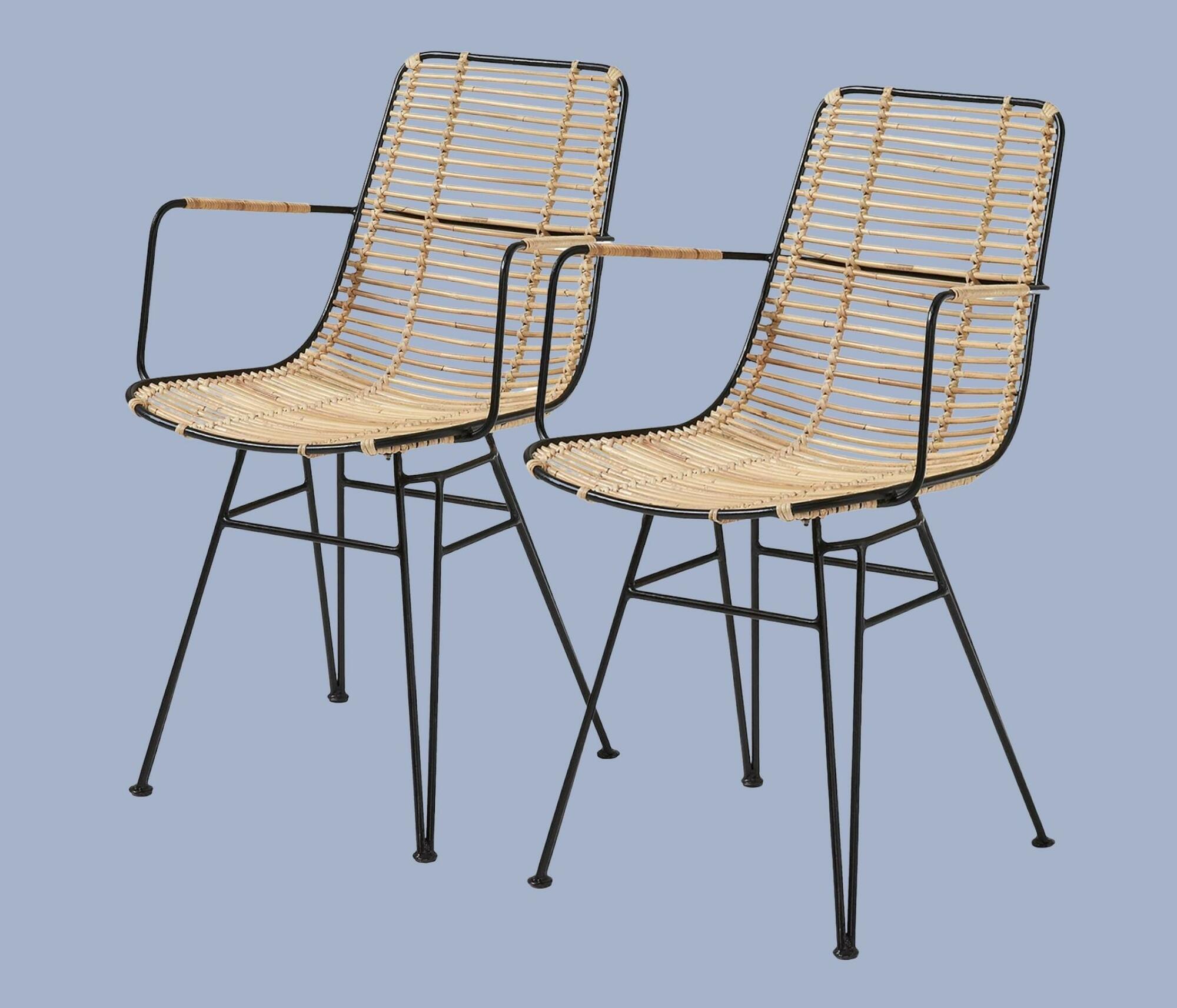 2x Armlehnstuhl aus Rattan und Metall 0