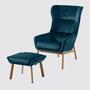 Ohrensessel + Hocker Samt Marineblau 0