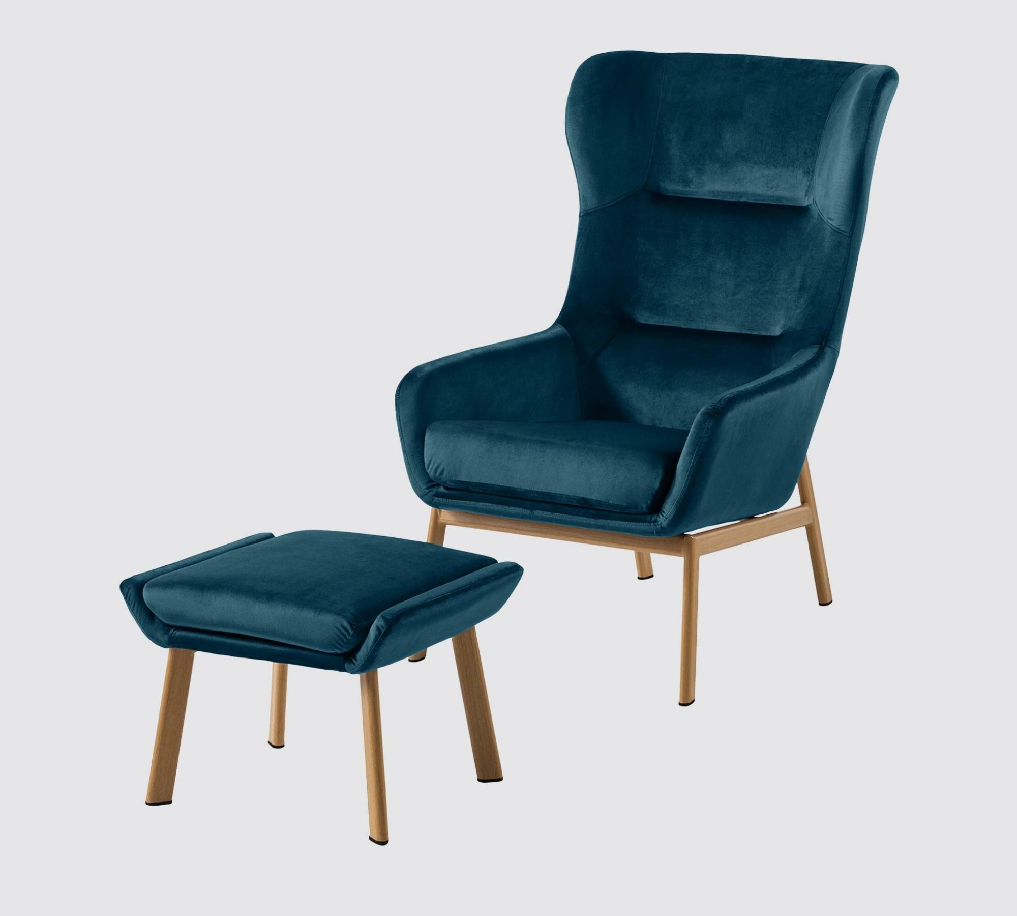 Ohrensessel + Hocker Samt Marineblau 0