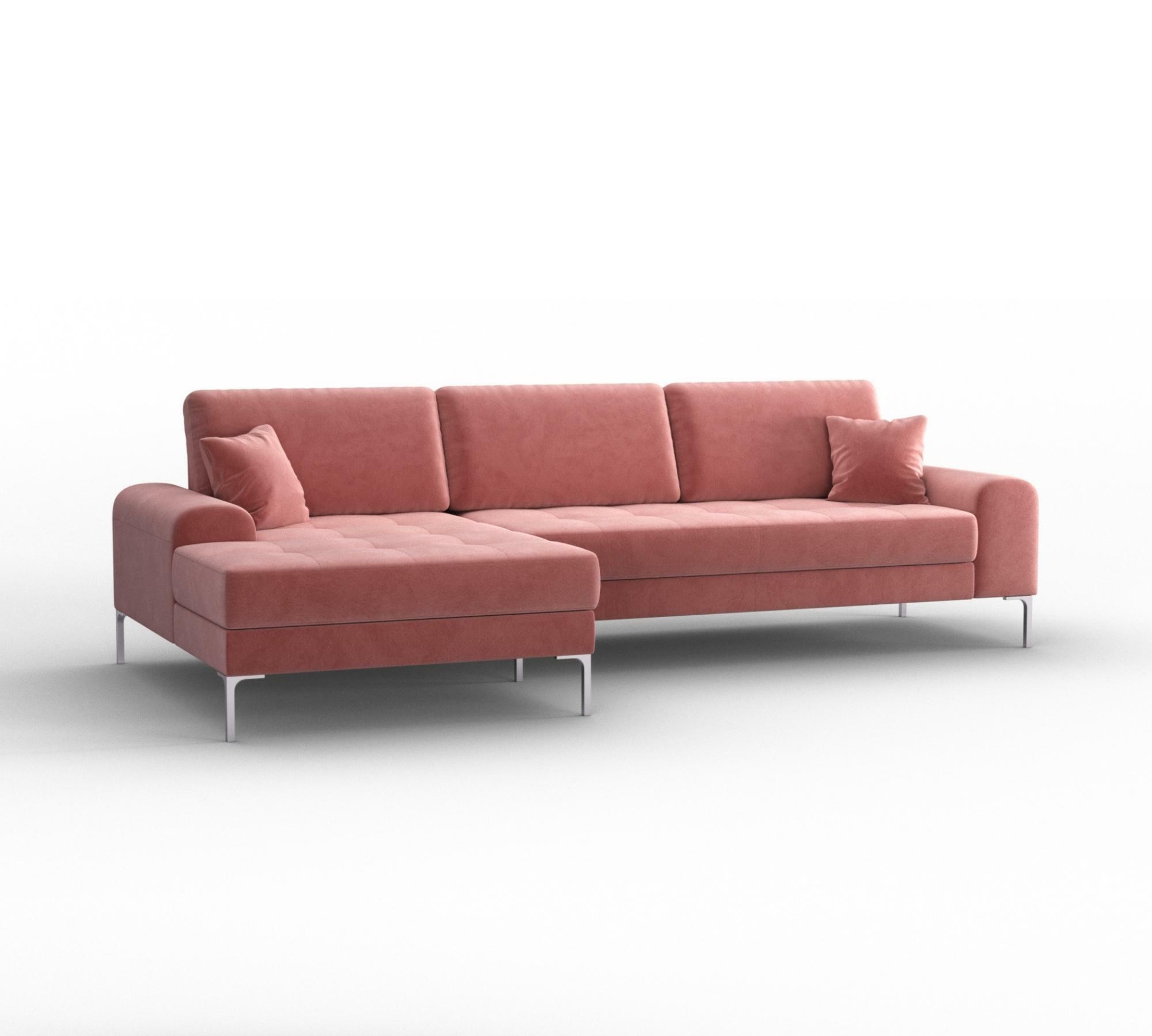 Ecksofa Rime mit Récamiere links Samt Rose 2