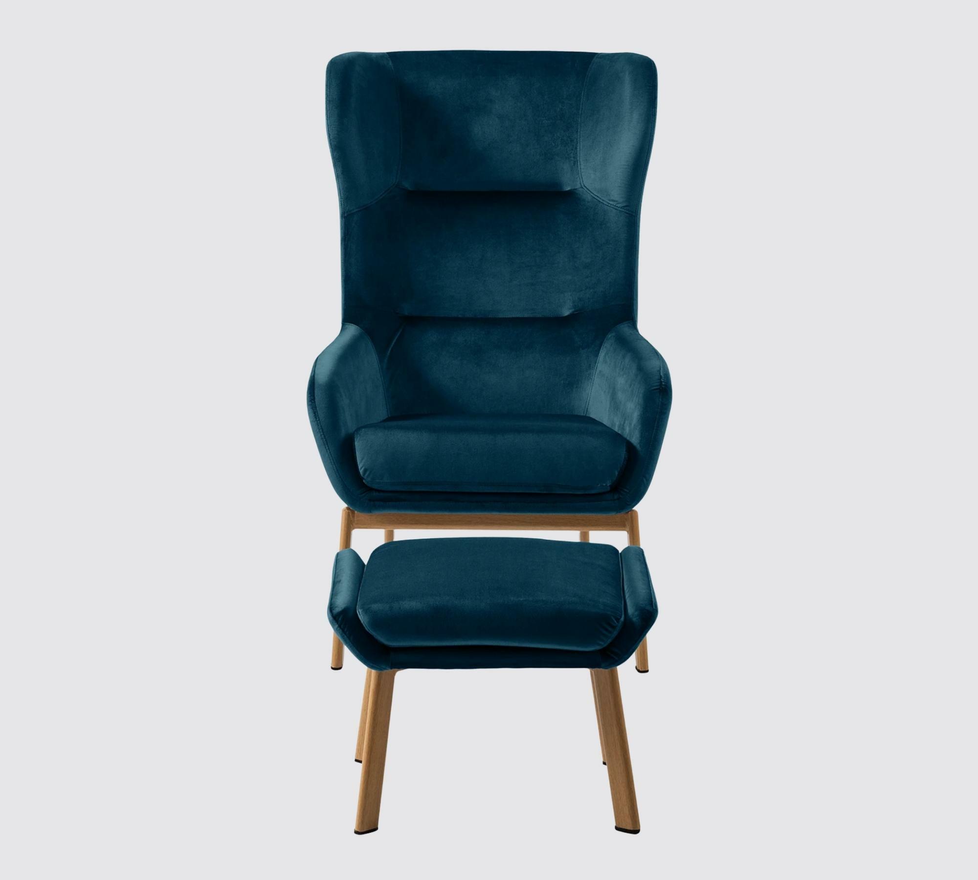 Ohrensessel + Hocker Samt Marineblau 1
