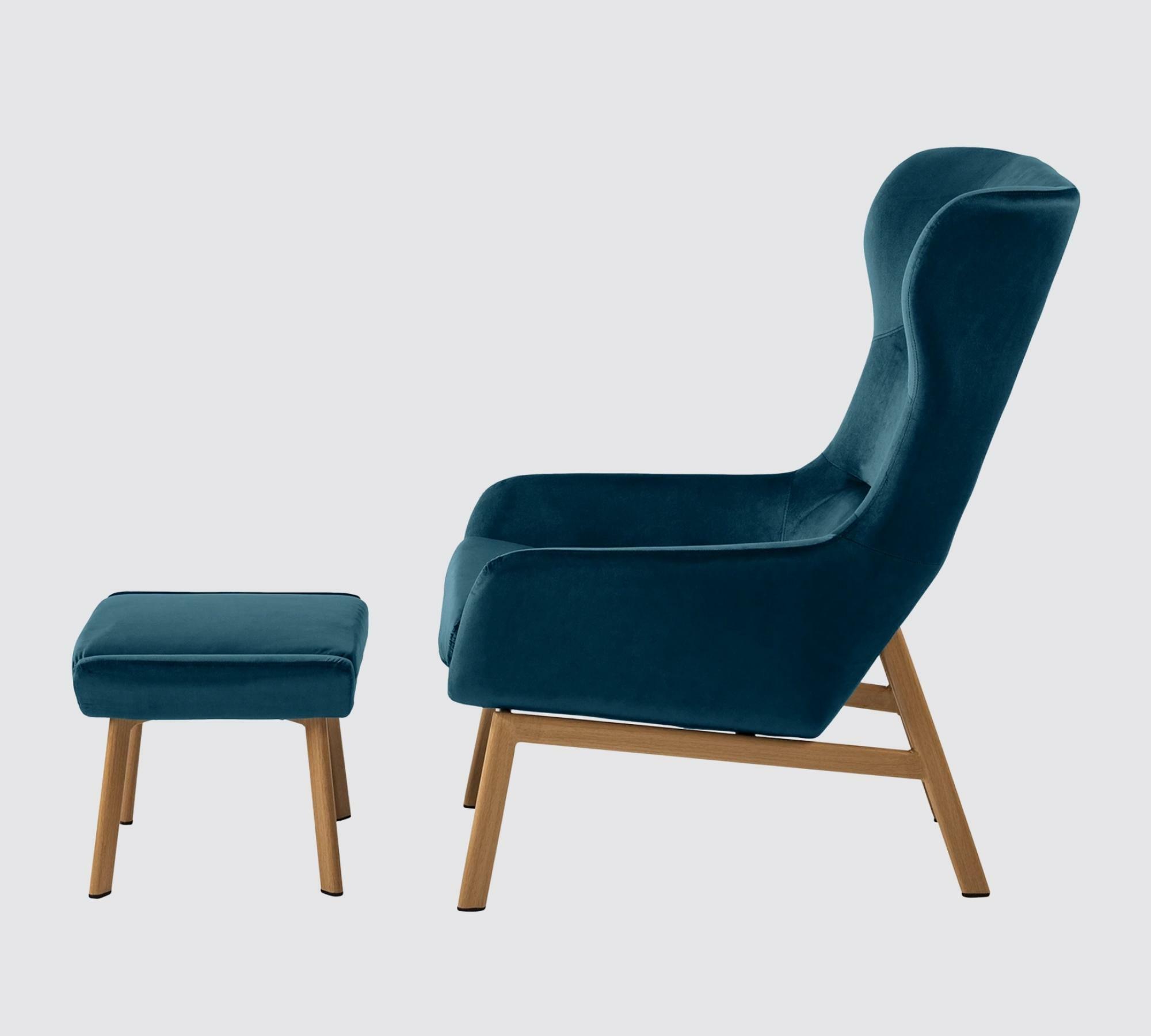Ohrensessel + Hocker Samt Marineblau 2