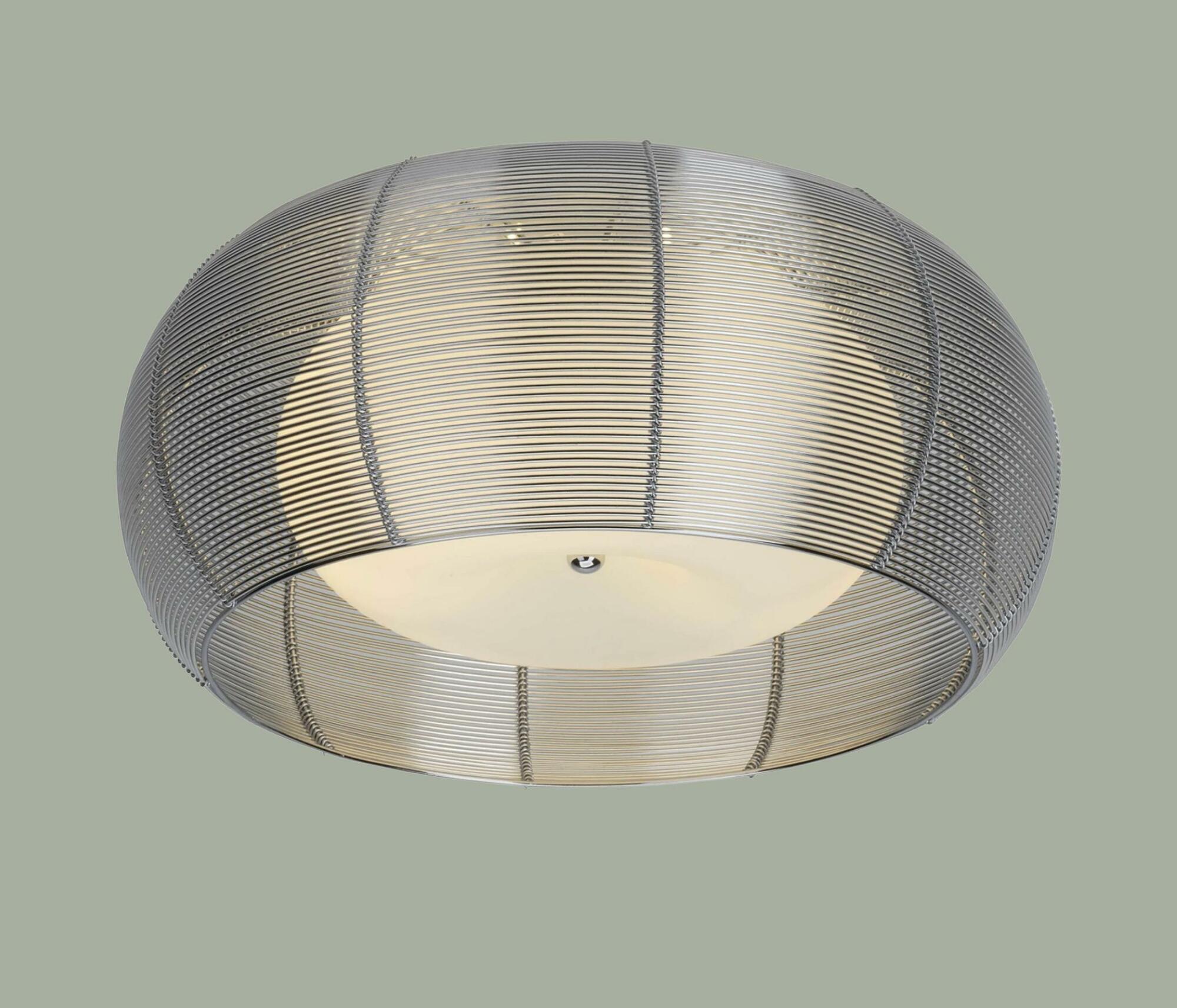 Verchromte Deckenleuchte aus Metall und Milchglas 0