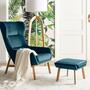 Ohrensessel + Hocker Samt Marineblau 7