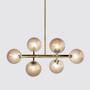 6-flame LED pendant lamp smoked glass gold 0