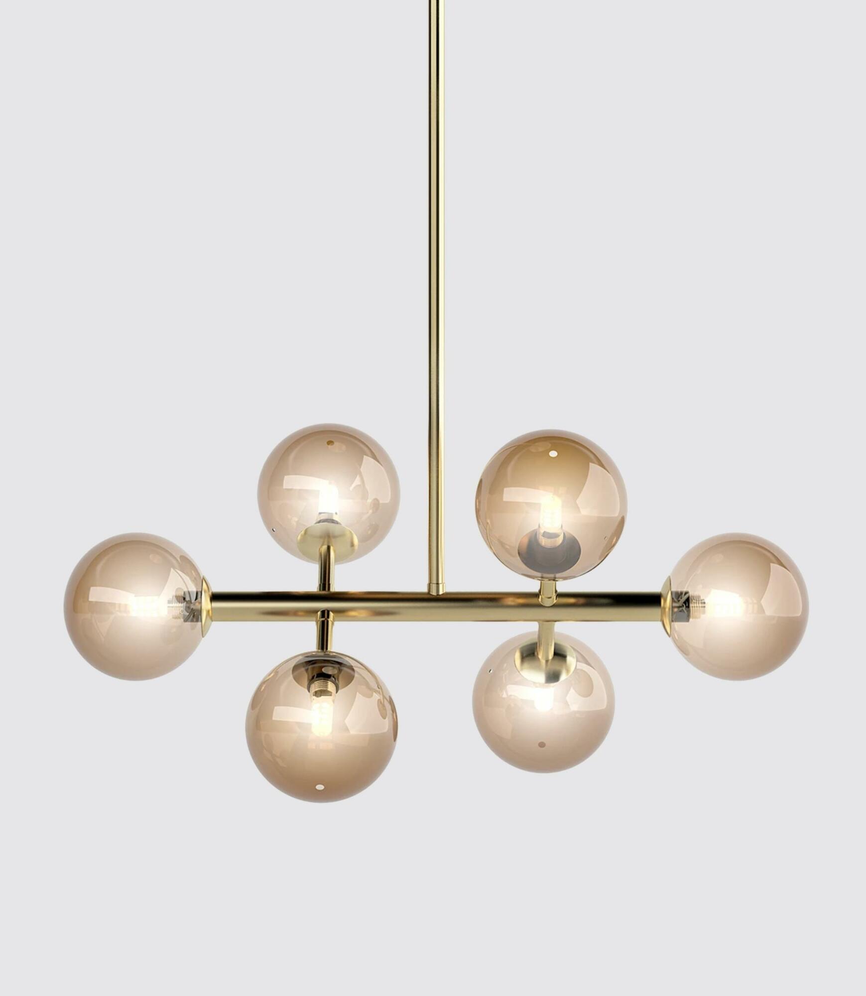 6-flame LED pendant lamp smoked glass gold 0