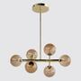 6-flame LED pendant lamp smoked glass gold 1