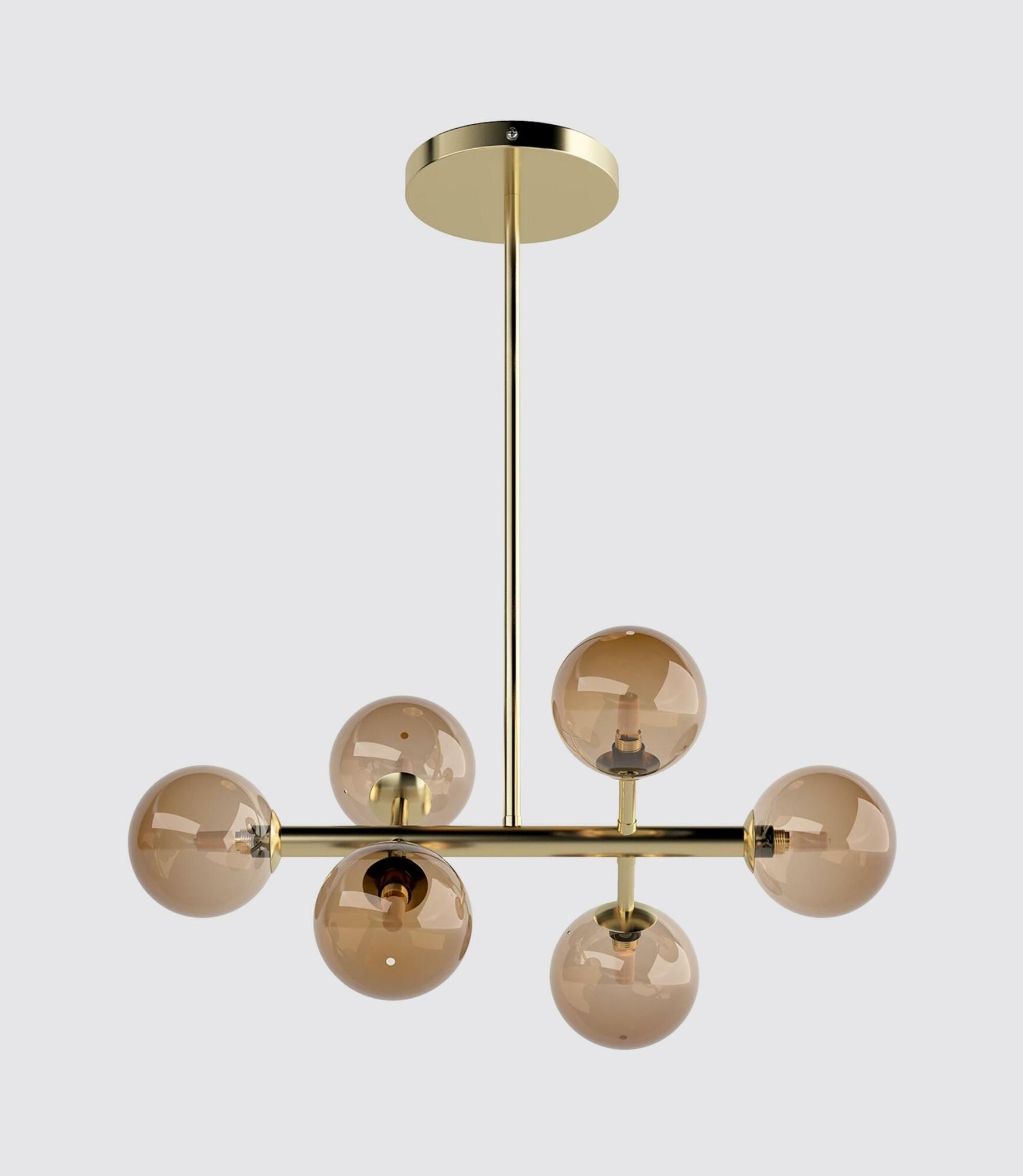 6-flame LED pendant lamp smoked glass gold 1