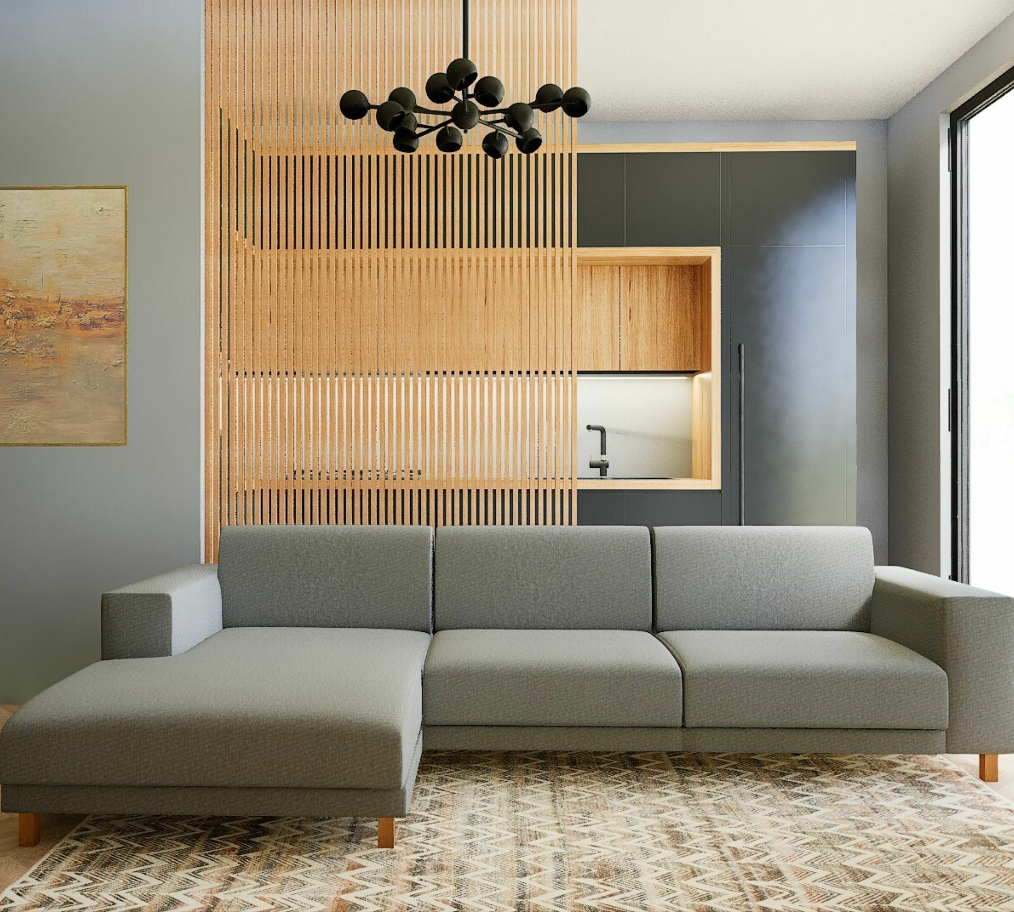 Tyme 3-Sitzer Sofa Récamiere Links Kiesgrau und Eiche 0