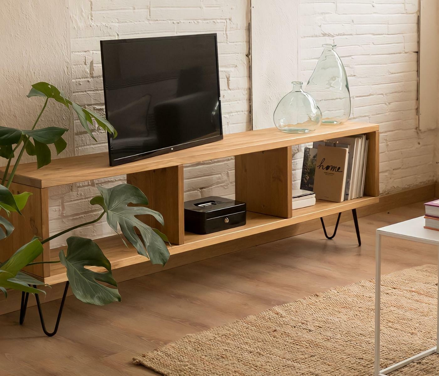 TV Bank aus Holz mit drei Fächern Ipe 0