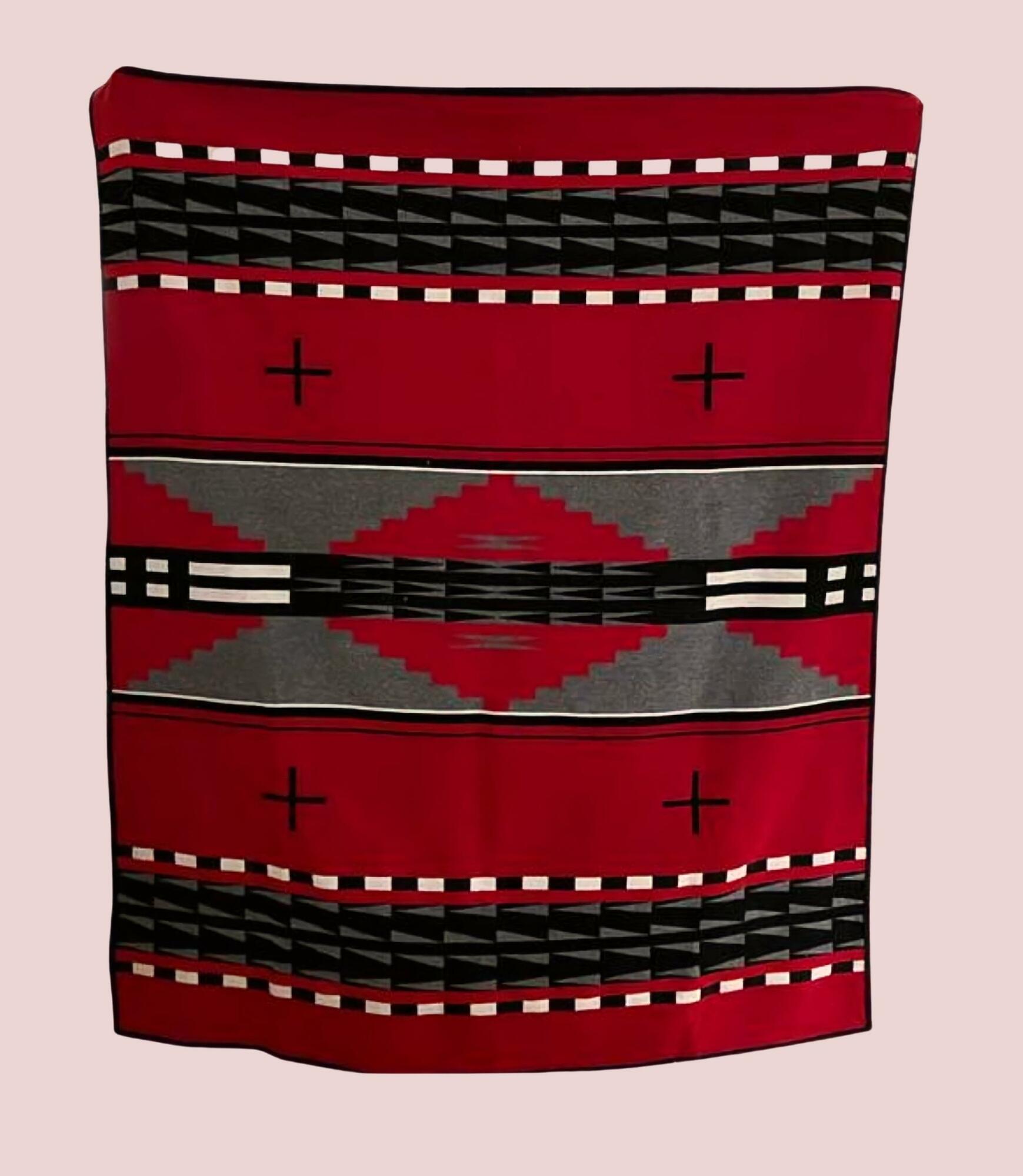 Pendleton Jacquard-Decke im Ethno-Print Muster Schwarz Rot 1