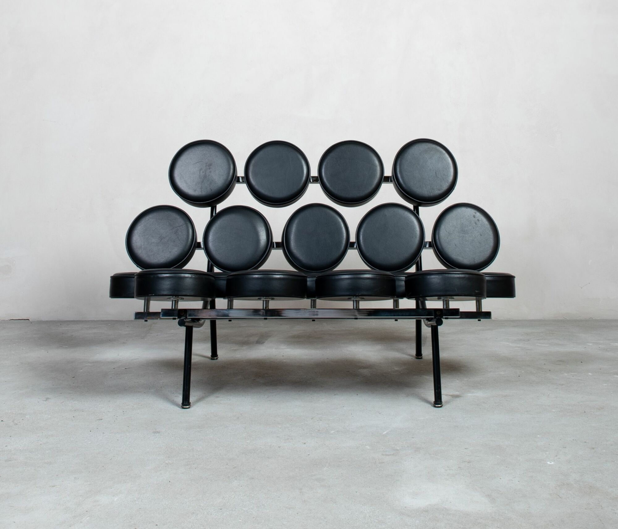 Herman Miller Vintage Marshmallow Sofa aus Leder Schwarz 1