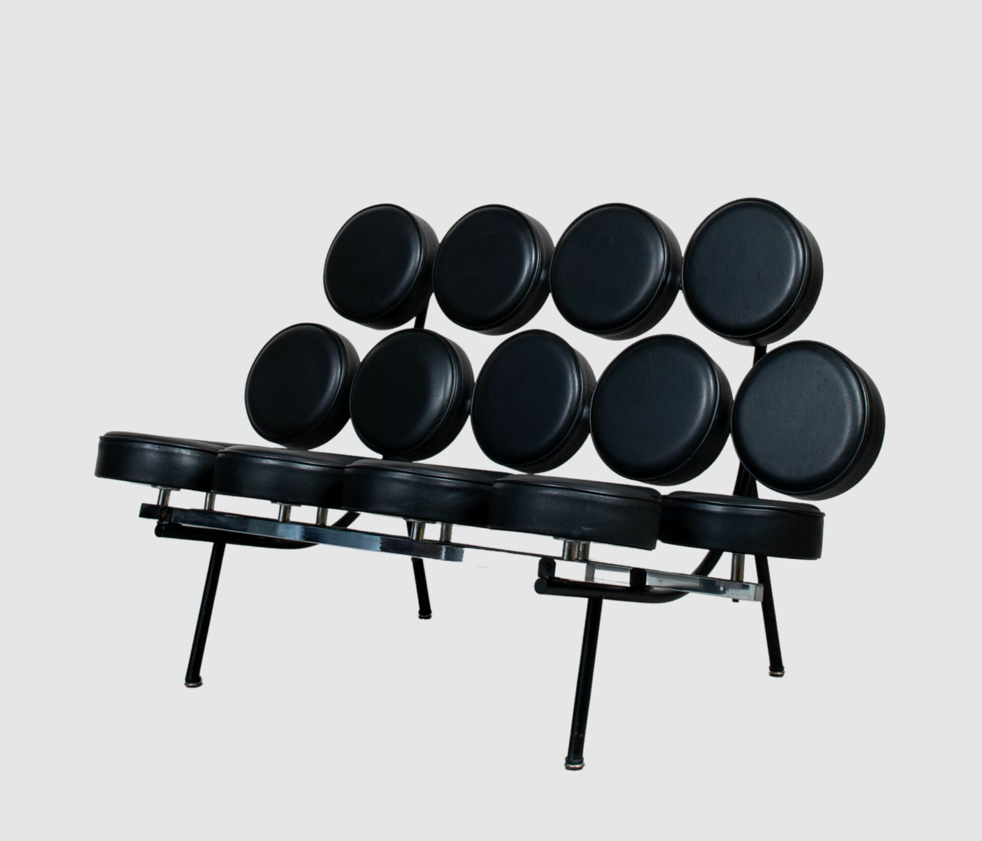 Herman Miller Vintage Marshmallow Sofa aus Leder Schwarz 0